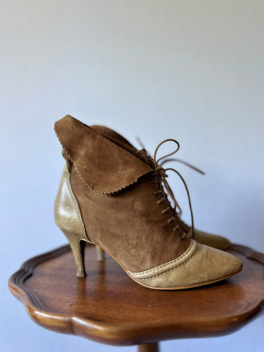 Zara Two-Tone Suede & Leather Lace-Up Ankle Boots - Size 37