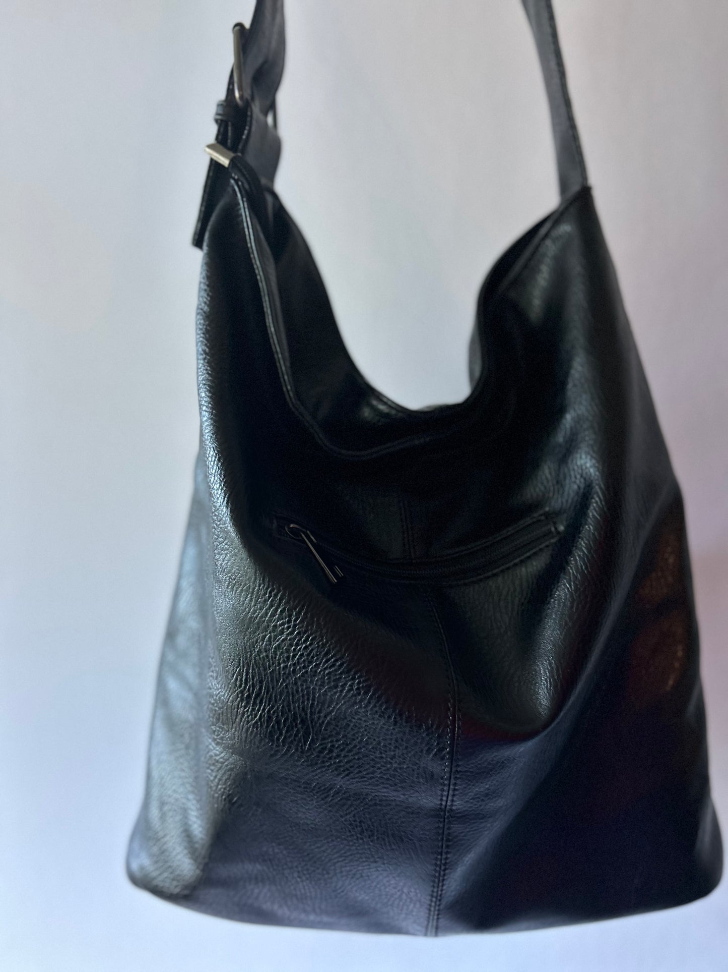 Minimalist Slouchy Faux Leather Hobo Bag - Black