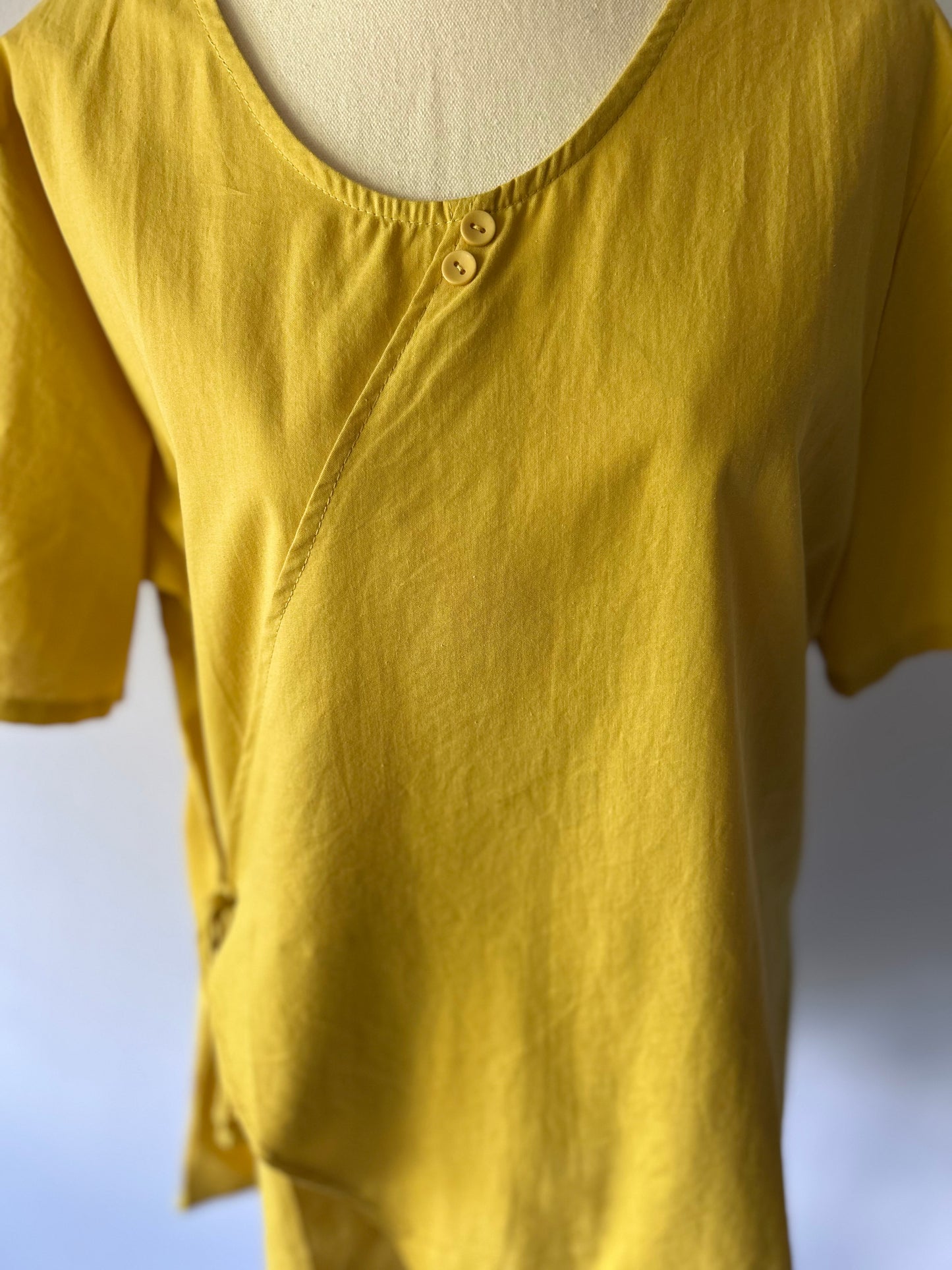 Mustard Yellow Asymmetric Wrap Tunic - 100% Cotton - Size L