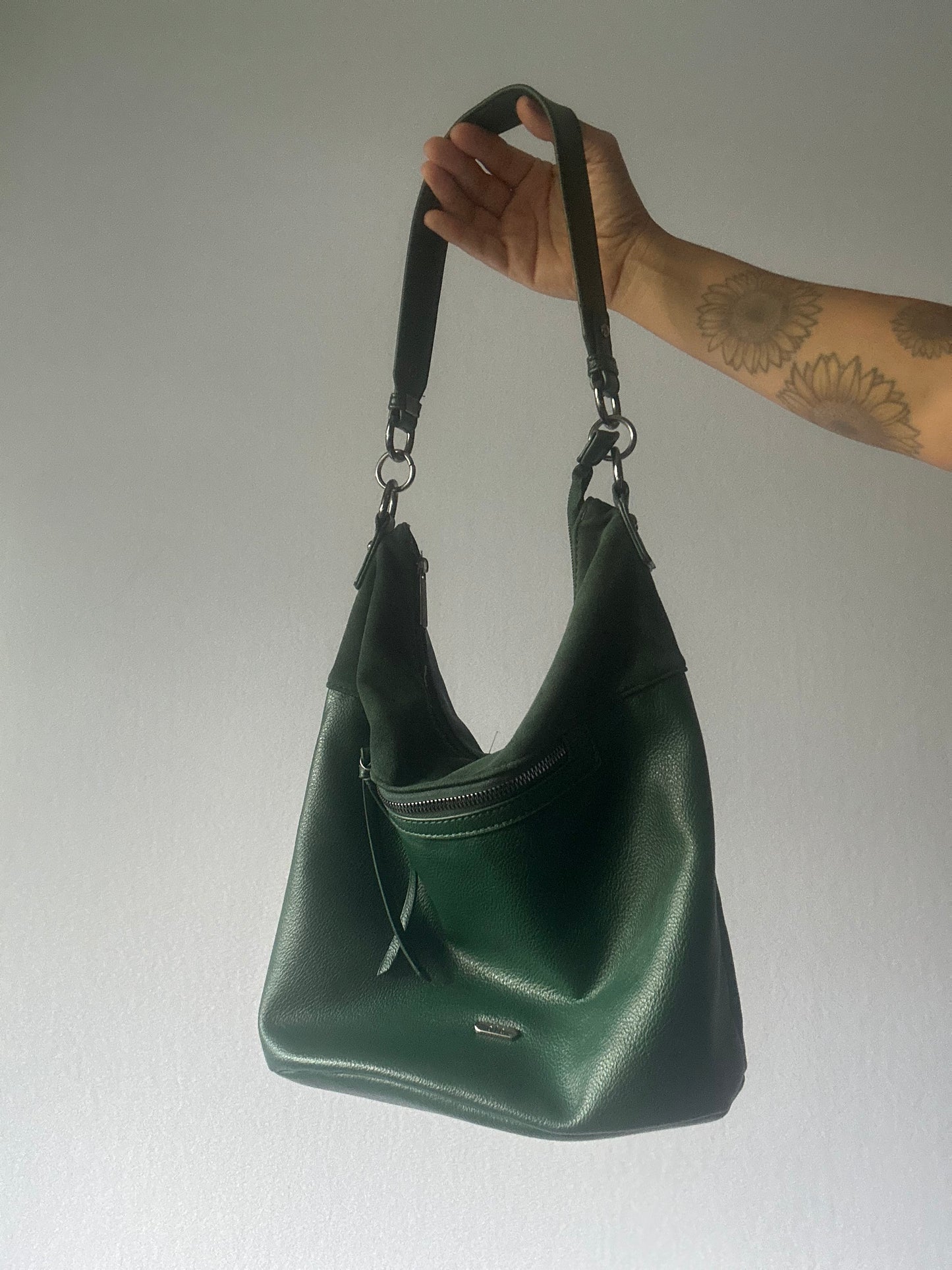 Forest Green Faux Leather Hobo Shoulder Bag - One Size