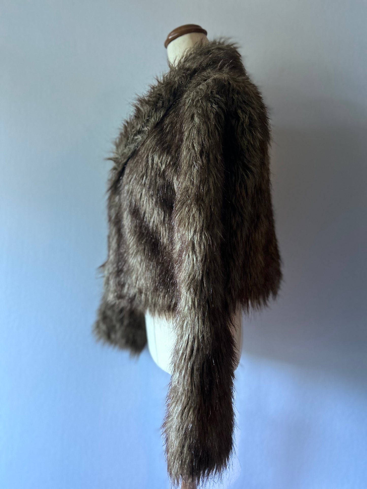 Shaggy Faux Fur Cropped Shawl Collar Jacket - Size XS