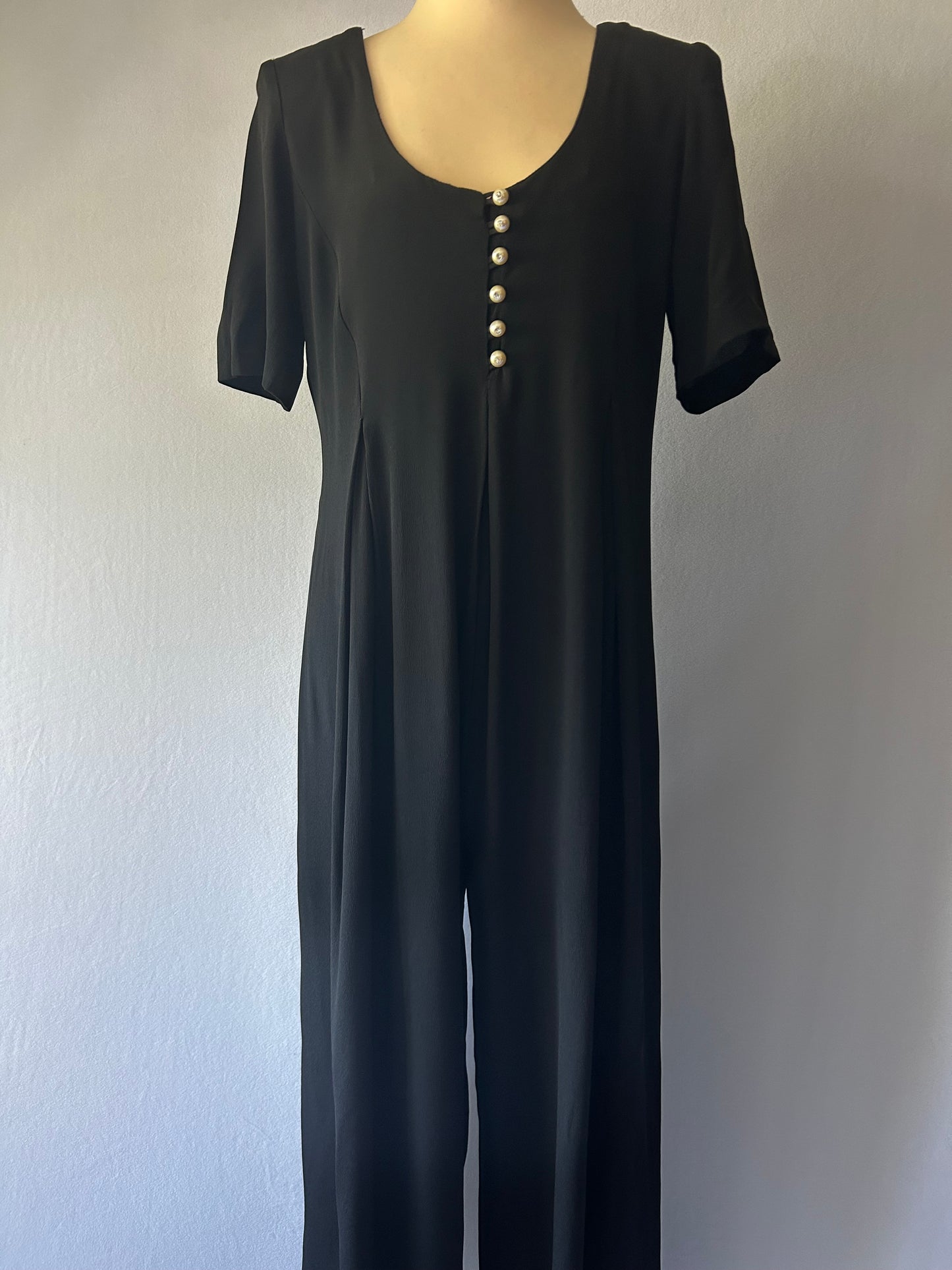Vintage Black Jumpsuit – Size 10 – Shoulder Pads – Polyester
