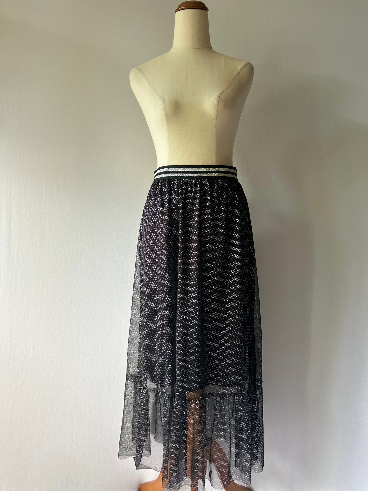 Shimmering Mesh Tulle Maxi Skirt - Black - Size 13/14