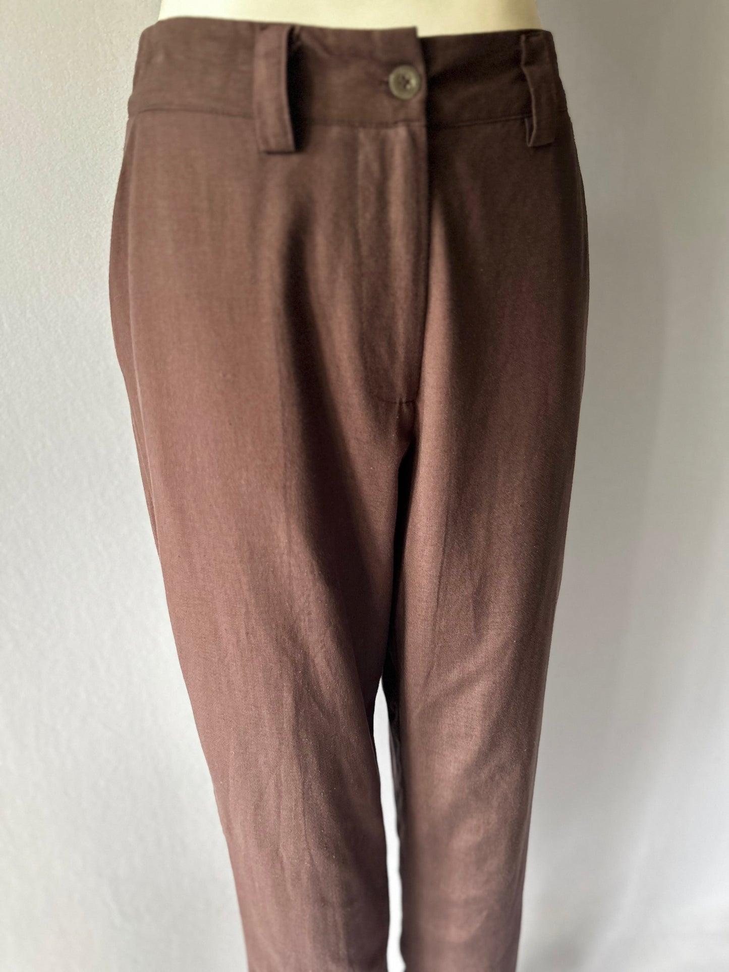 Leo+Be Cotton Linen Tailored Trousers - Deep Plum - Size 8