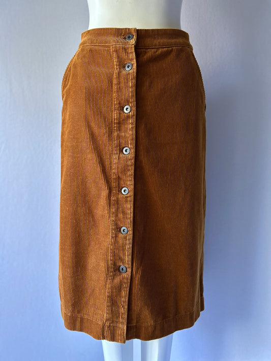 Vintage Style Tan Cotton Corduroy Skirt with Pockets | Size Small | Boho Chic