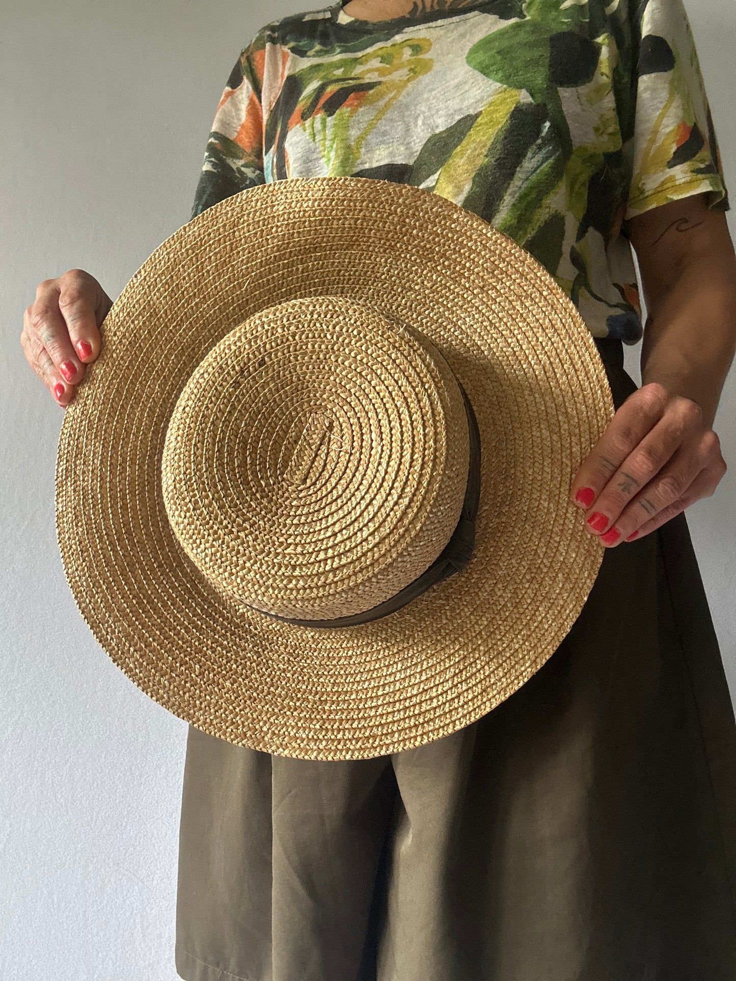 Classic Straw Boater Hat with Black Ribbon Band