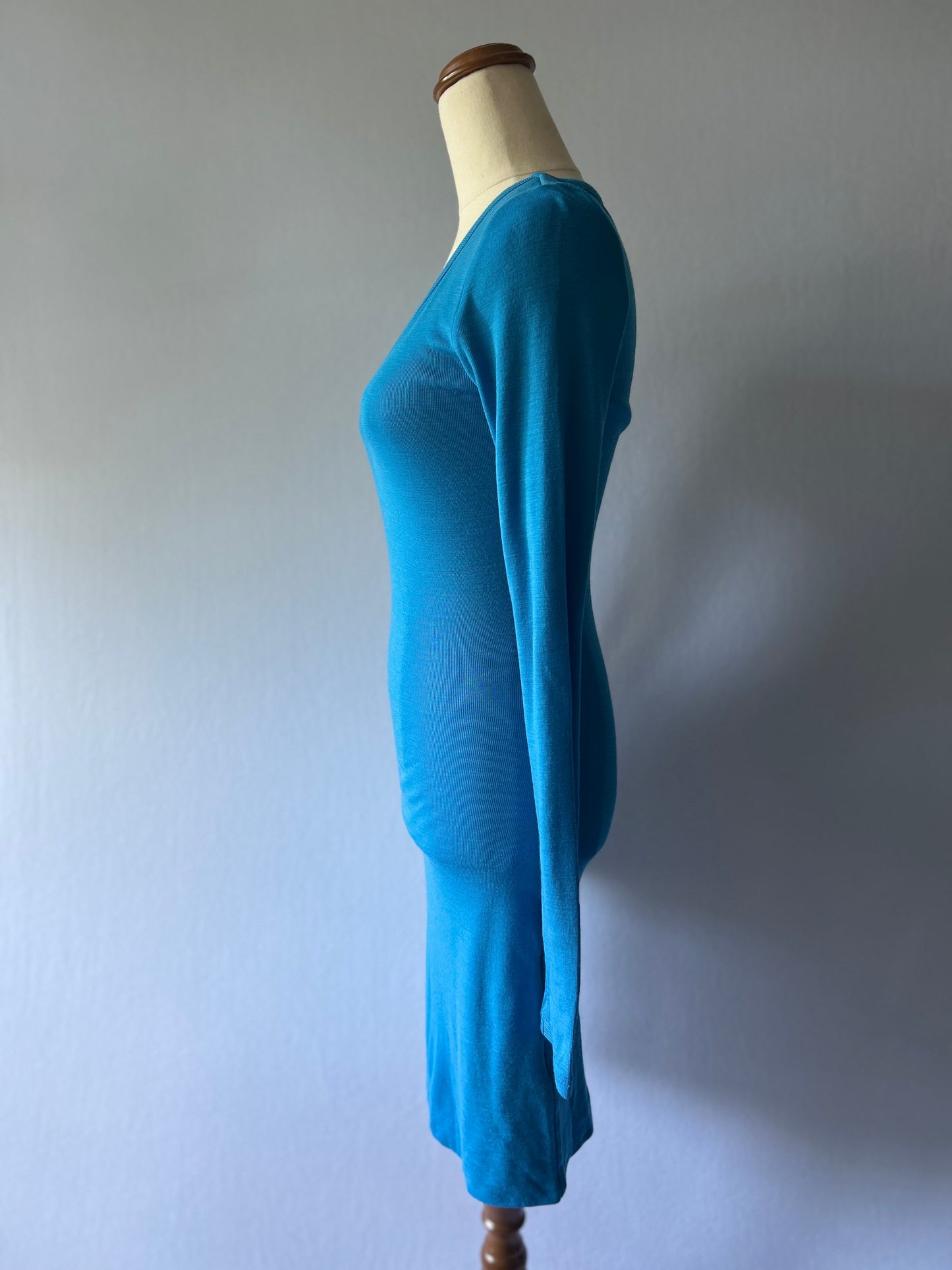 Kookai 100% Wool Long Sleeve V-Neck Dress - Blue - Size 1 (NZ 6-8)