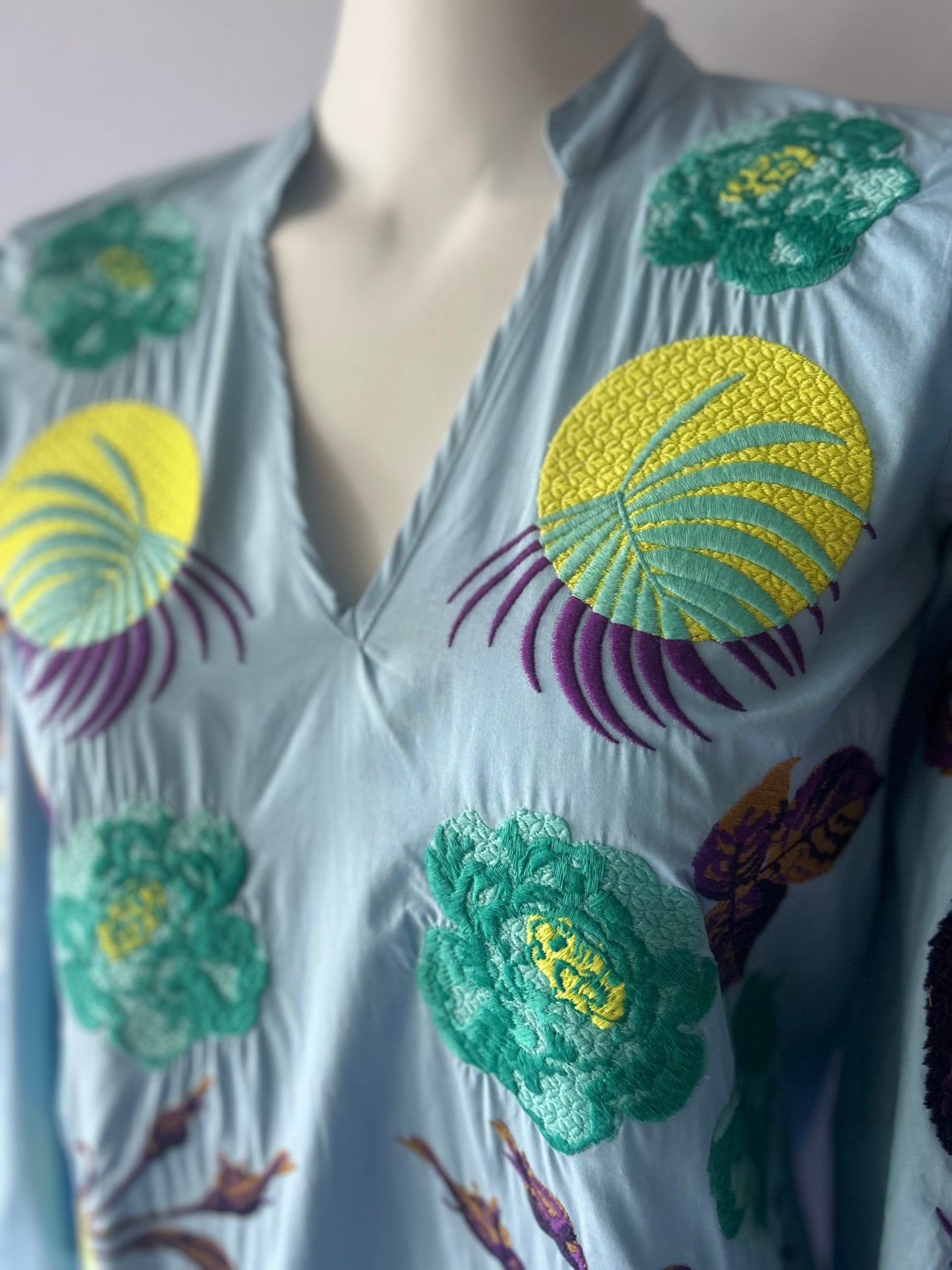 NWT Embroidered Botanical Cotton Mini Dress with Belt - Size S