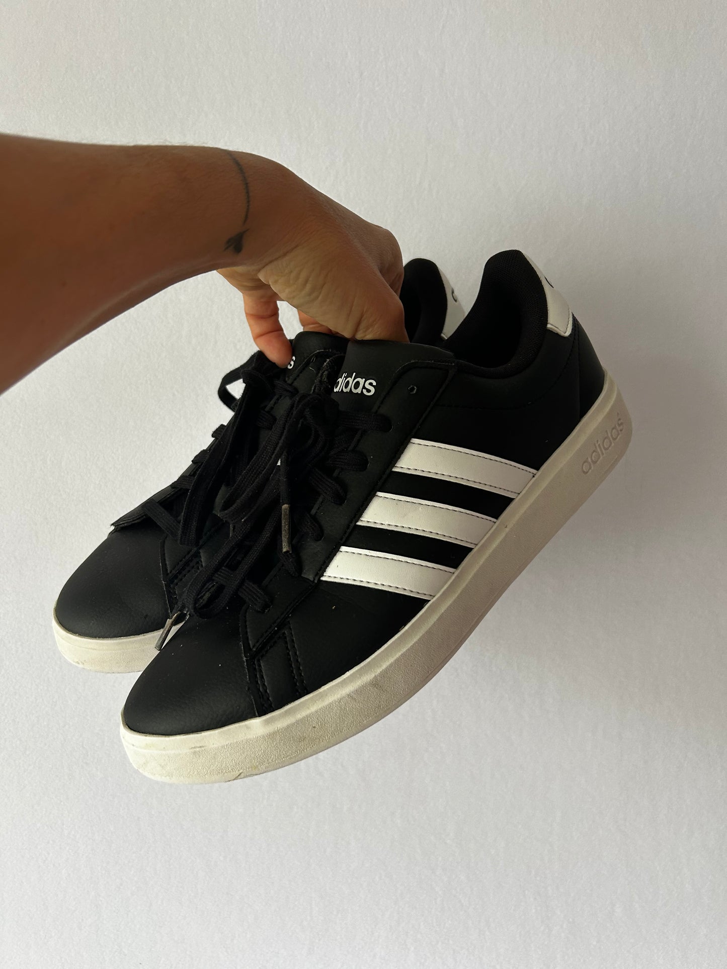 Adidas Leather Grand Court Sneakers - Black & White , size US 9 / UK 8.5 / FR 42