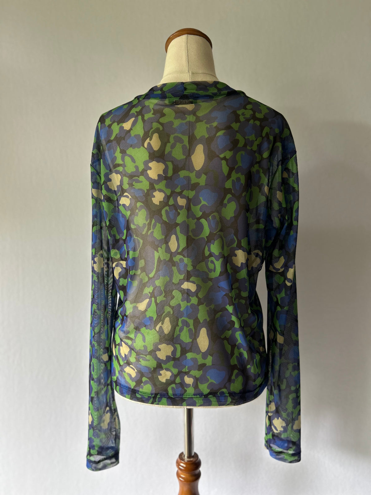 Abstract Print Sheer Mesh Long Sleeve Top — Size XL