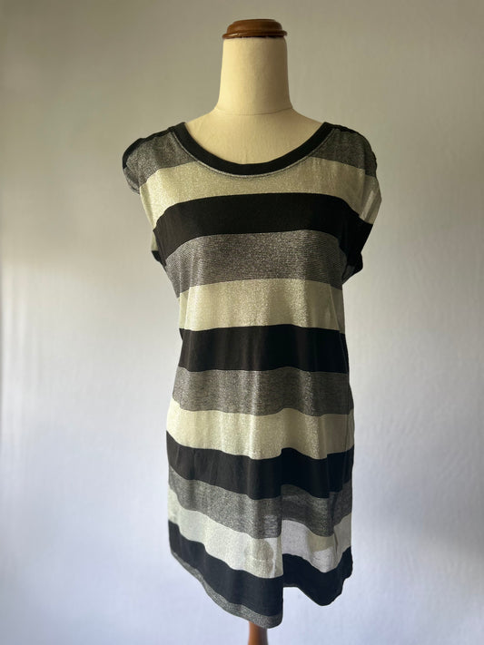 Black & Silver Striped Top – Size Small