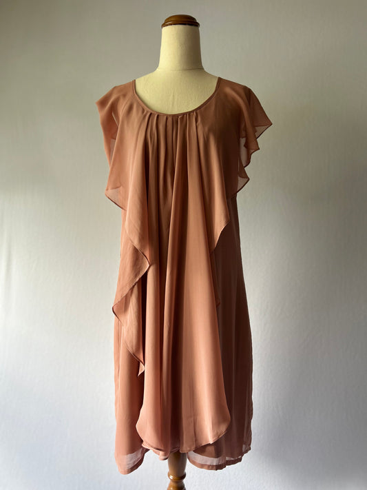 Nude Ruffle Detail Shift Dress - Polyester, size L