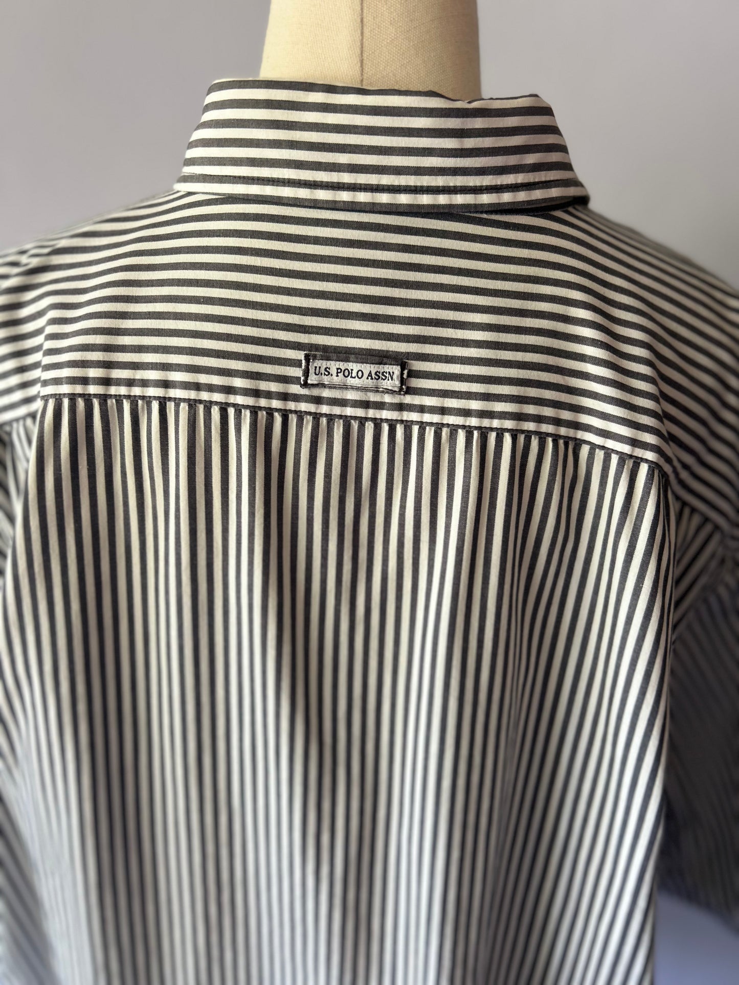 Size XL | Classic Short Sleeve Pinstripe Cotton Shirt | Oversized Button-Down
