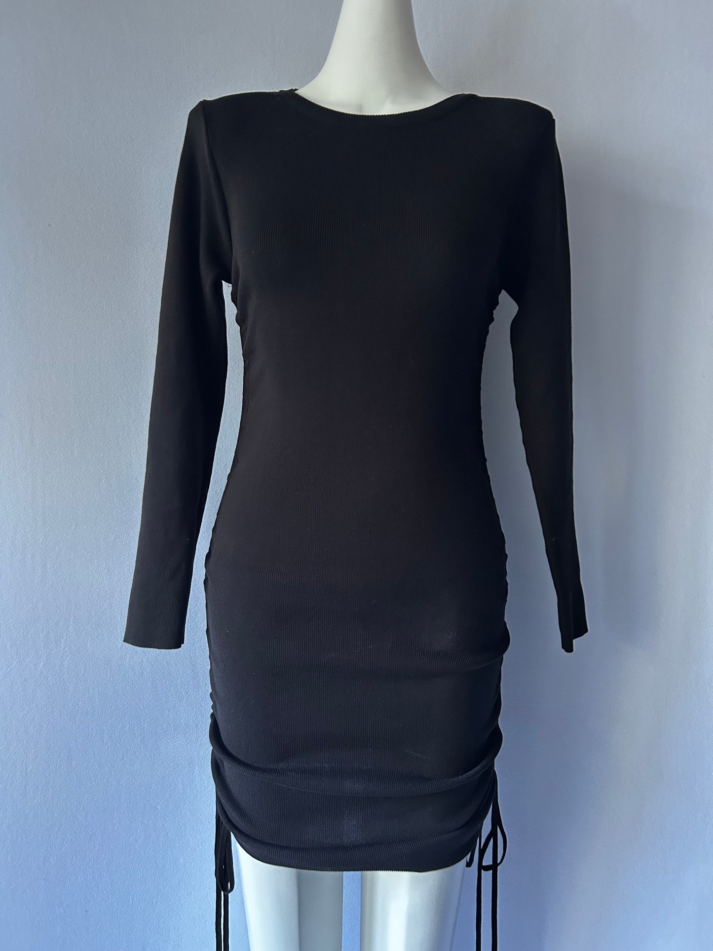 Lioness Black Ruched Long Sleeve Mini Dress - Size S