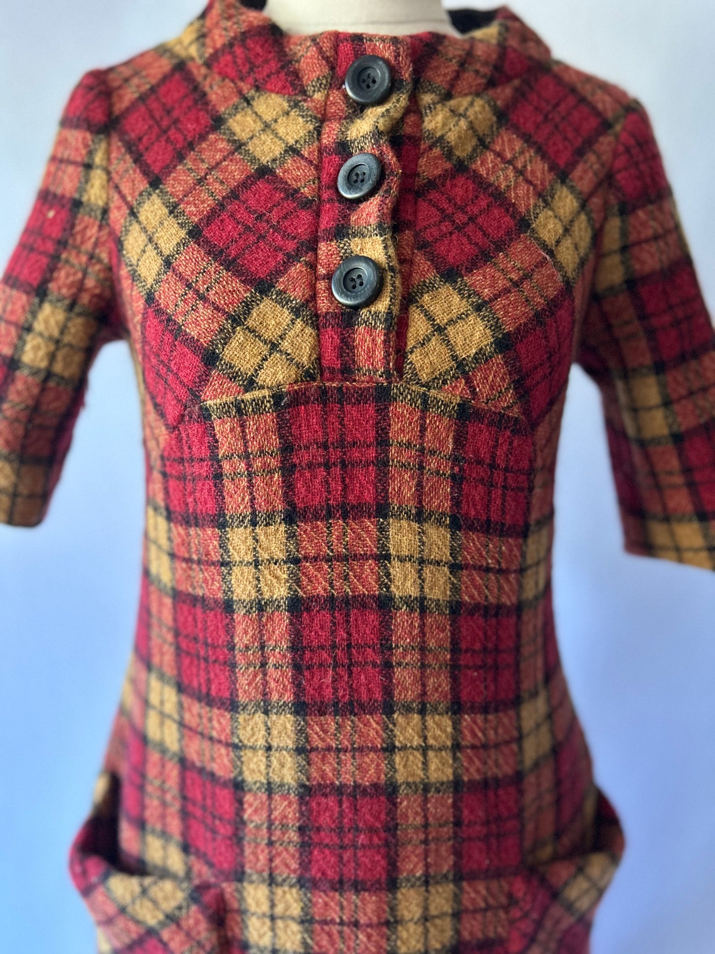 Cue Red Plaid Wool-Blend Mod Mini Dress - Size 8