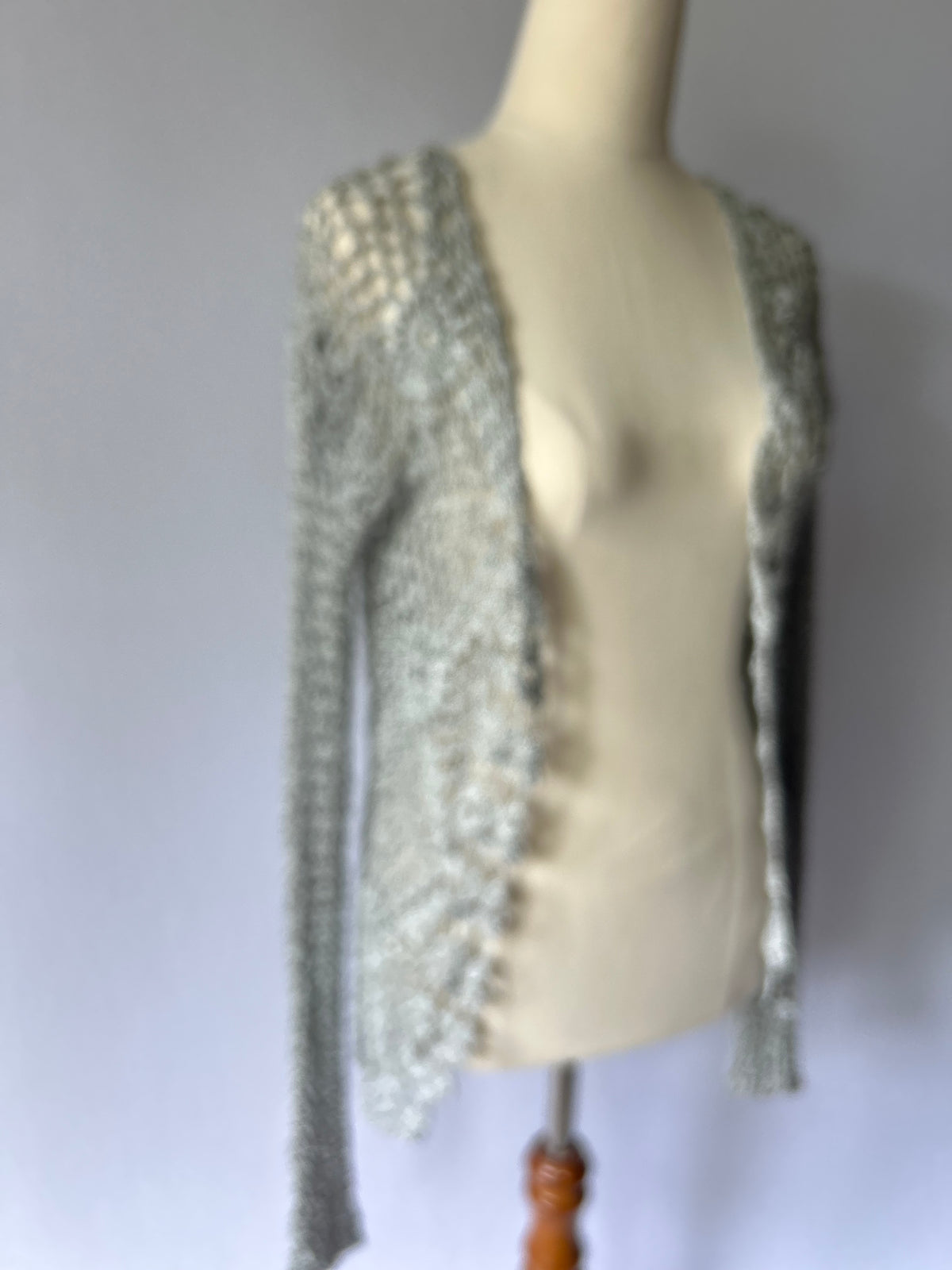 Silver-Tone Open-Knit Cardigan – Size S