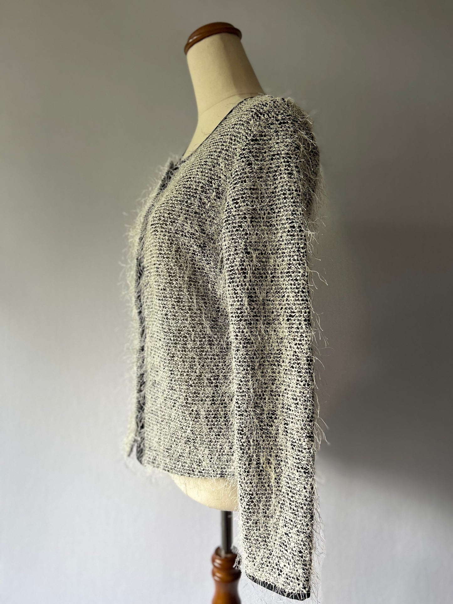 Vértice Vintage Textured Eyelash Knit Lady Jacket - Monochrome - Size 10 (Made in NZ)