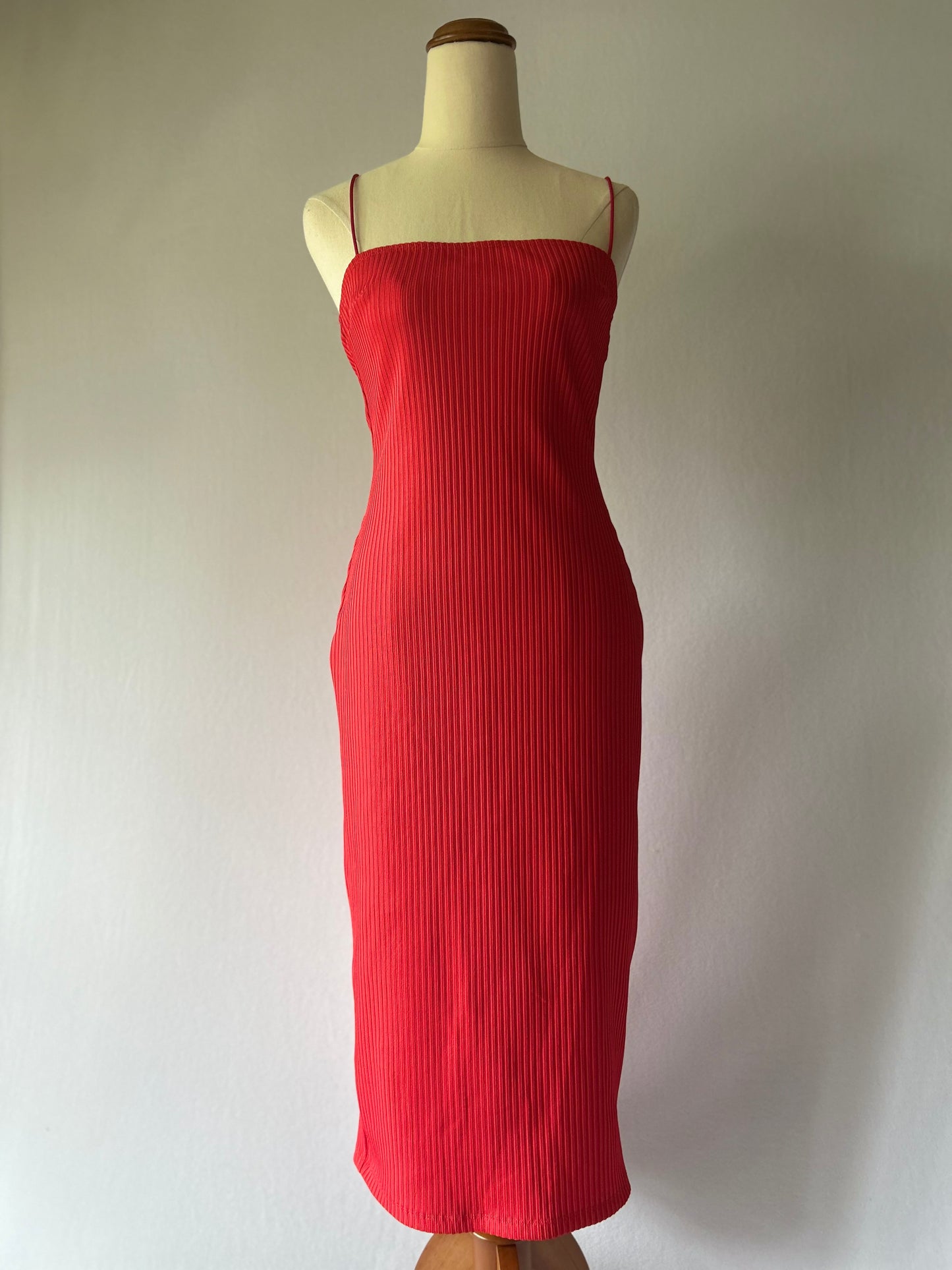 KOOKAÏ Ribbed Midi Slip Dress - Fire Red