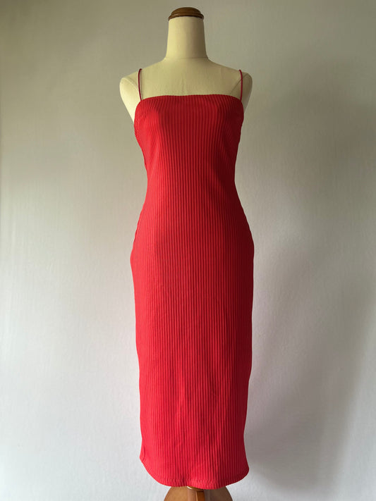 KOOKAÏ Ribbed Midi Slip Dress - Fire Red