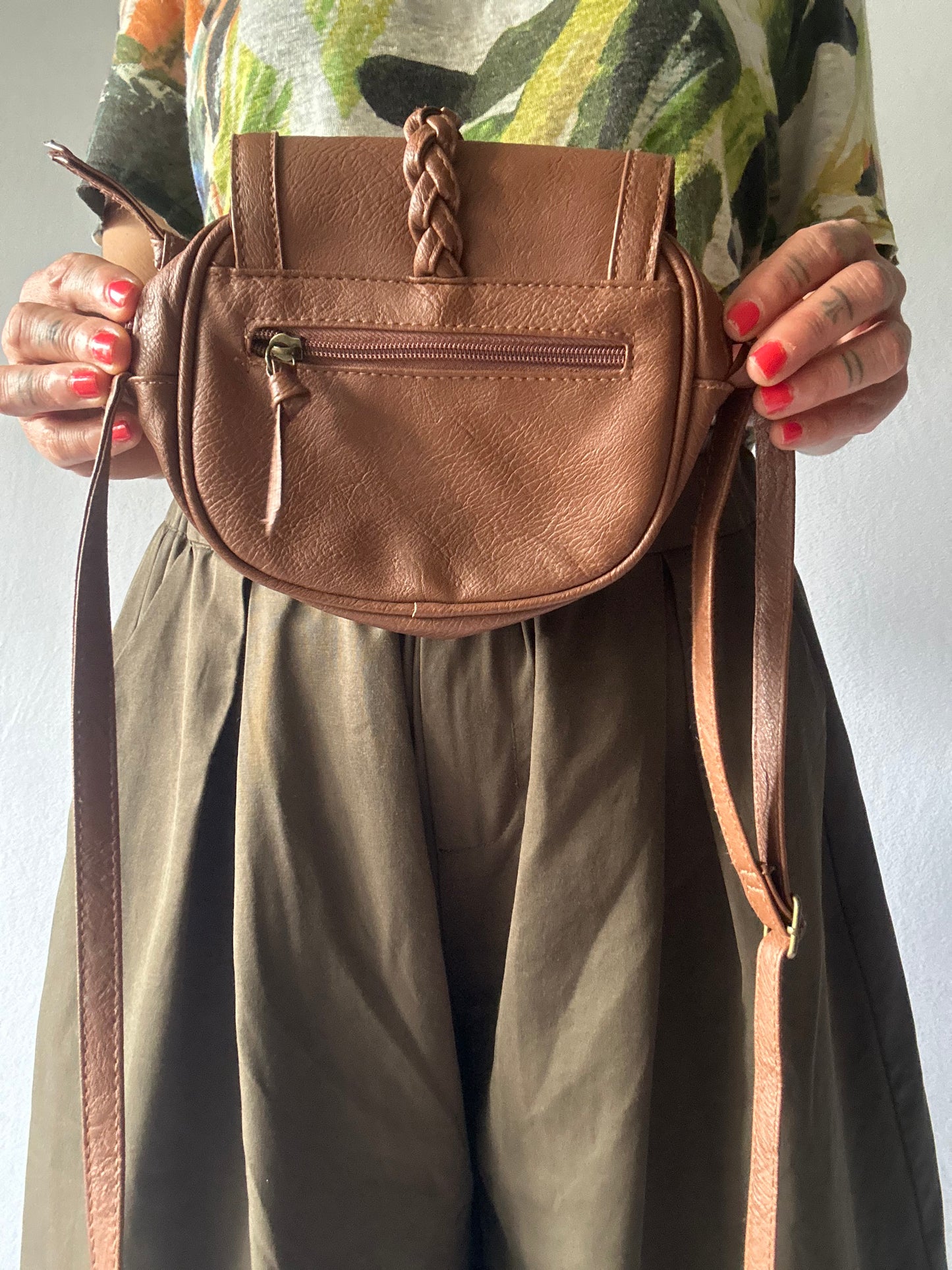 Brown Braided Crossbody Bag