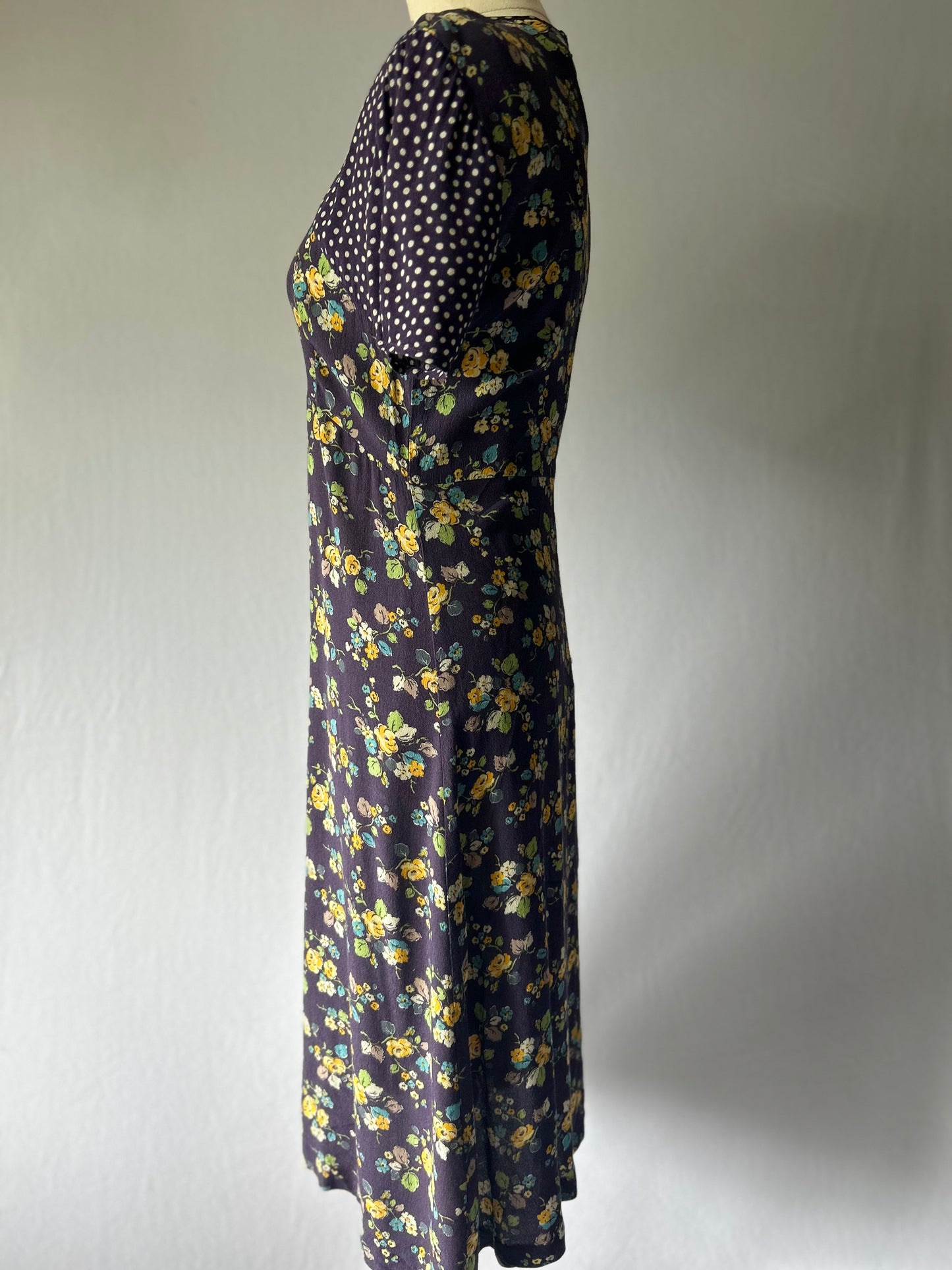 Navy Floral Dress – 100% Viscose, Size 8, Made in London