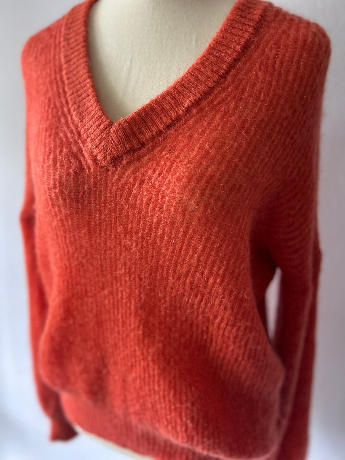 Mineral Orange Mohair Blend V-Neck Knit Jumper - Size S