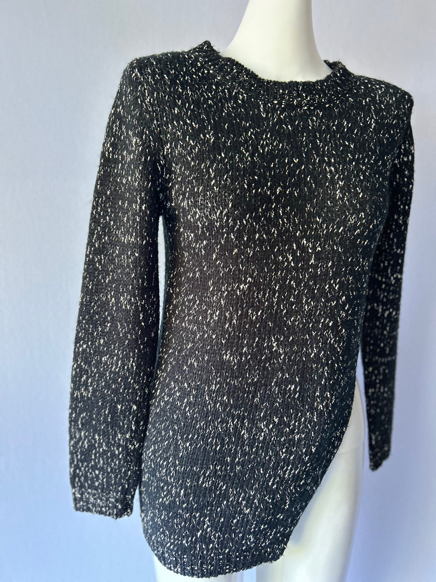 Minkpink Cotton Marle Knit Jumper | High Side Slits | Size Small | Black & Cream