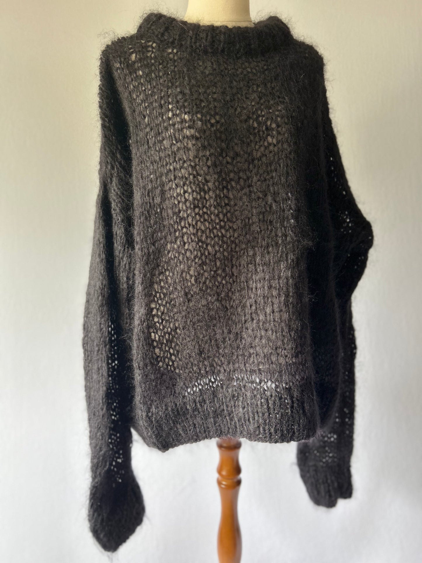 Handmade Black Mohair-Blend Chunky Oversized Knit Jumper - Size L