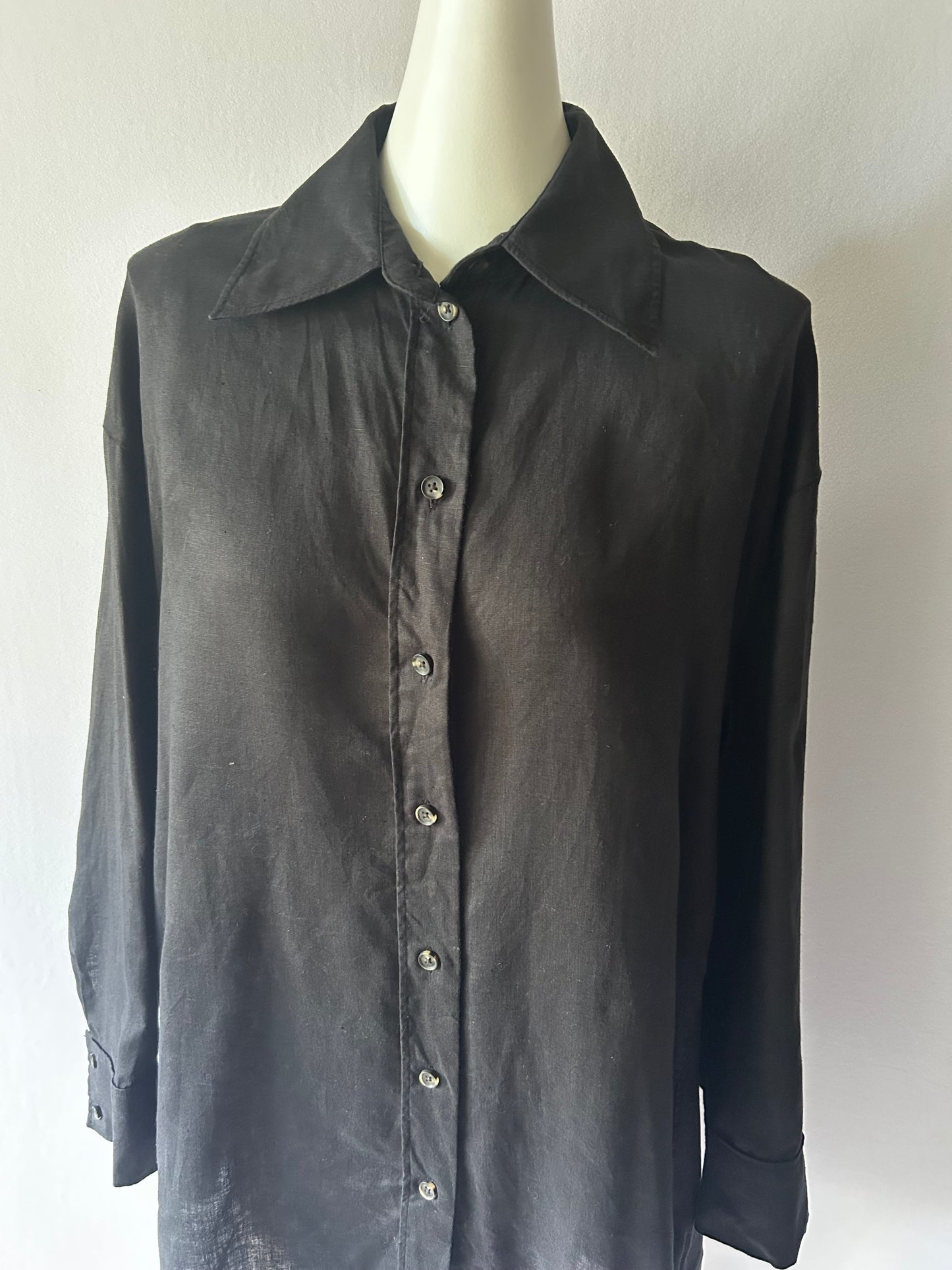 COS Oversized Black Linen Long Shirt - Size 38