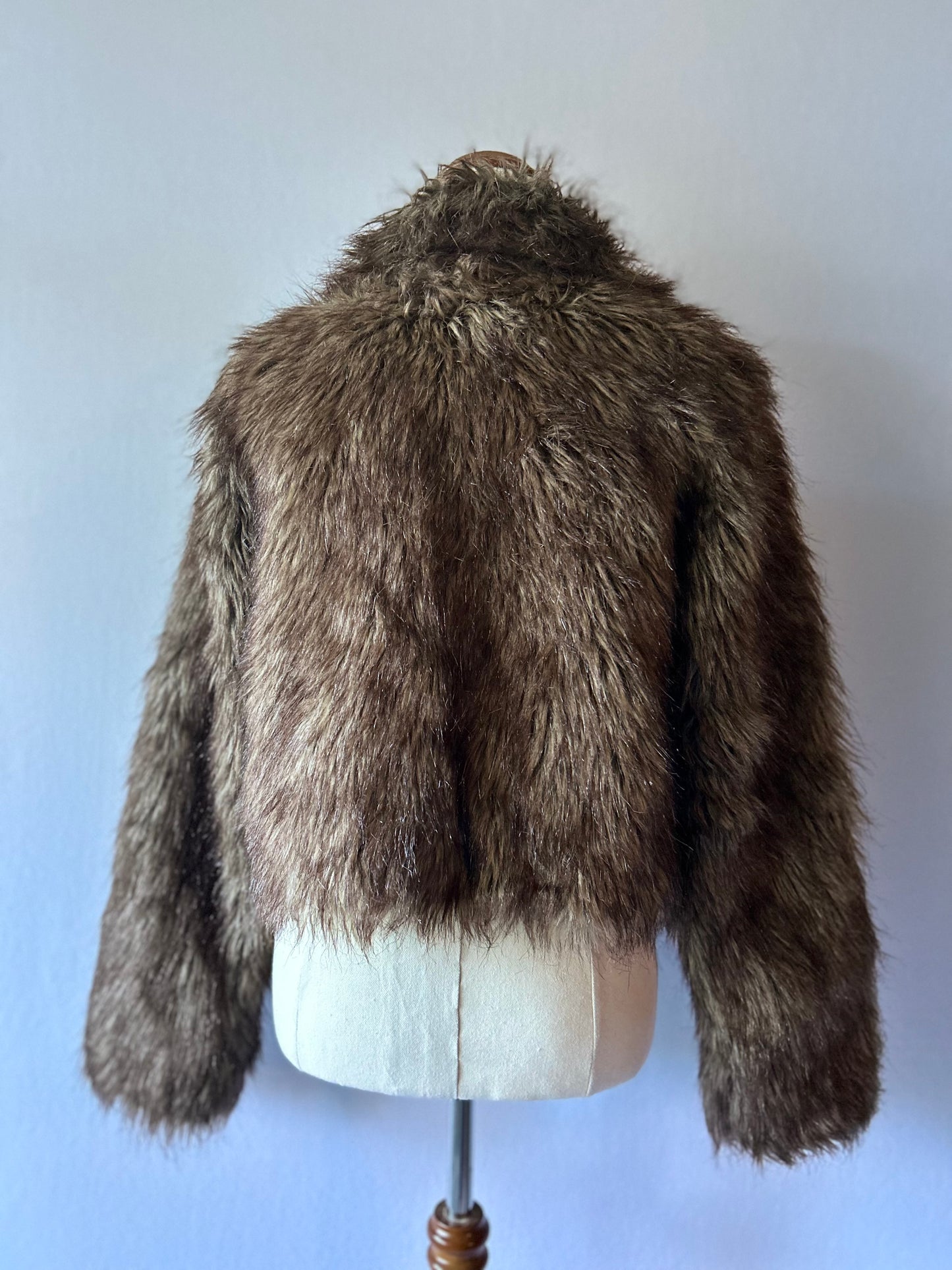 Shaggy Faux Fur Cropped Shawl Collar Jacket - Size XS