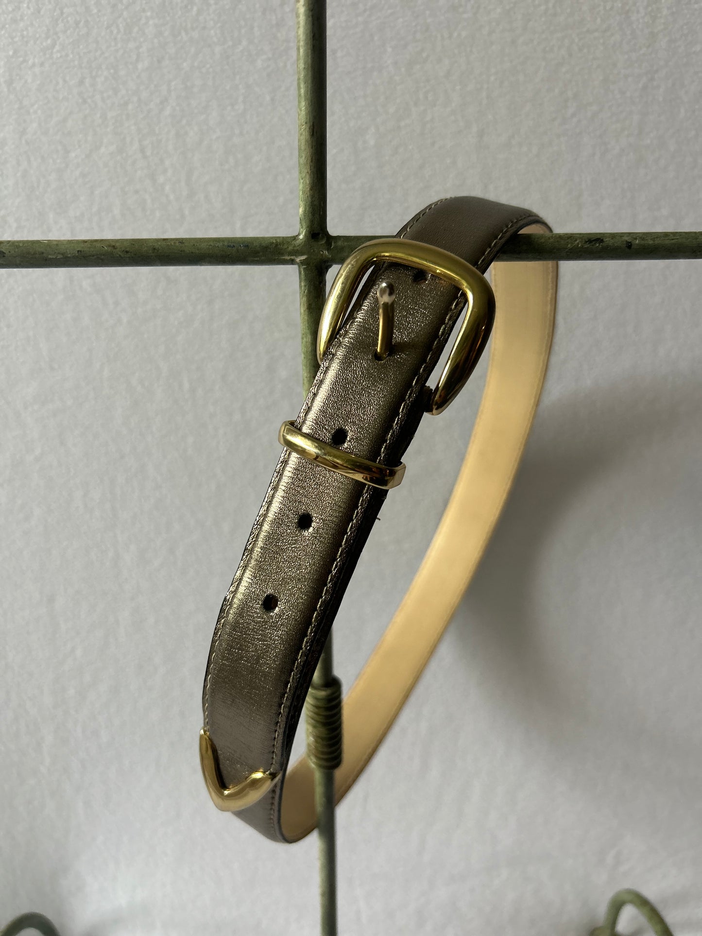 Metallic Bronze Skinny Belt with Gold Hardware - 80cm
