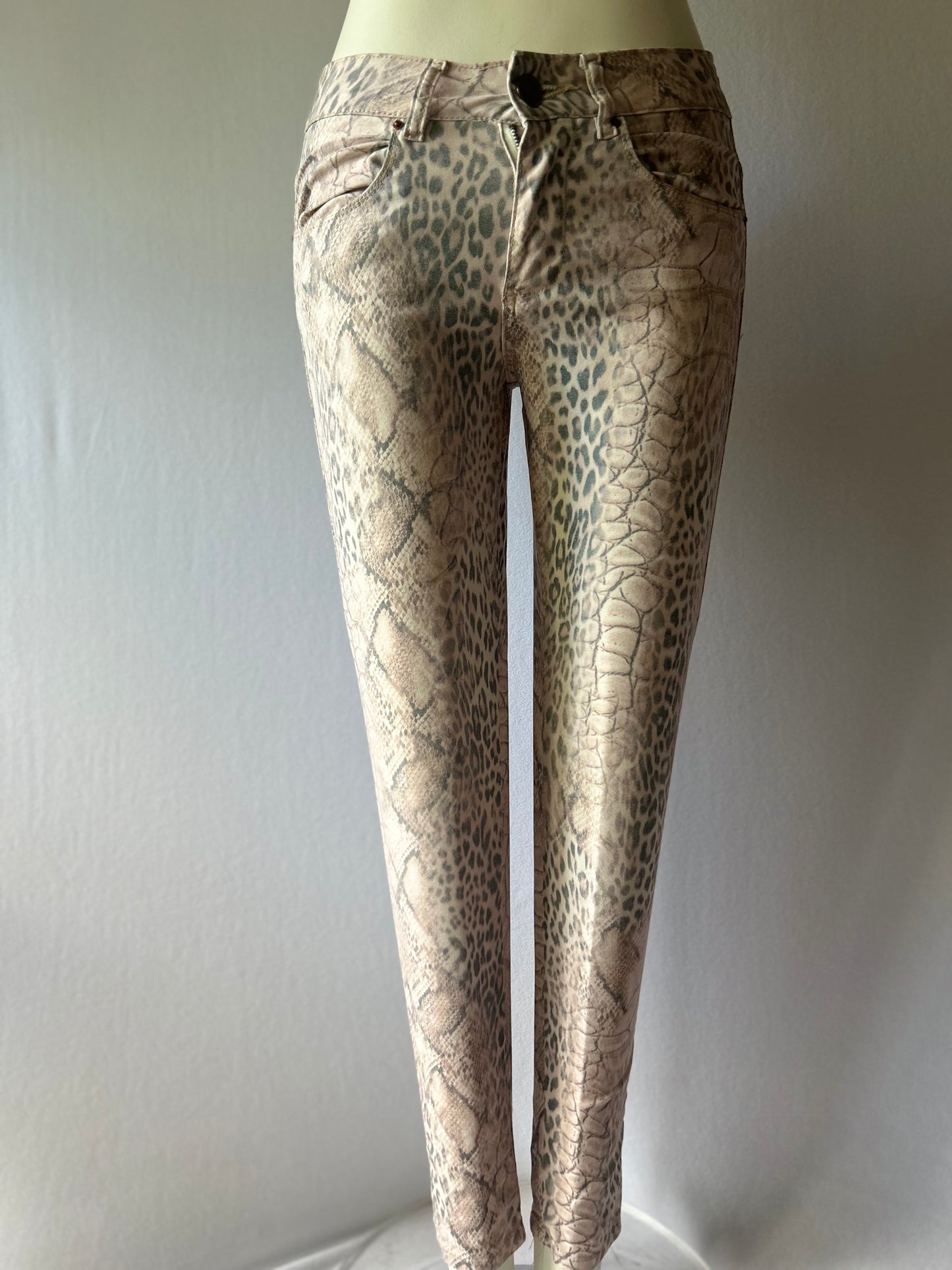 Animal Print Mixed Texture Slim Leg Pants - Size 38