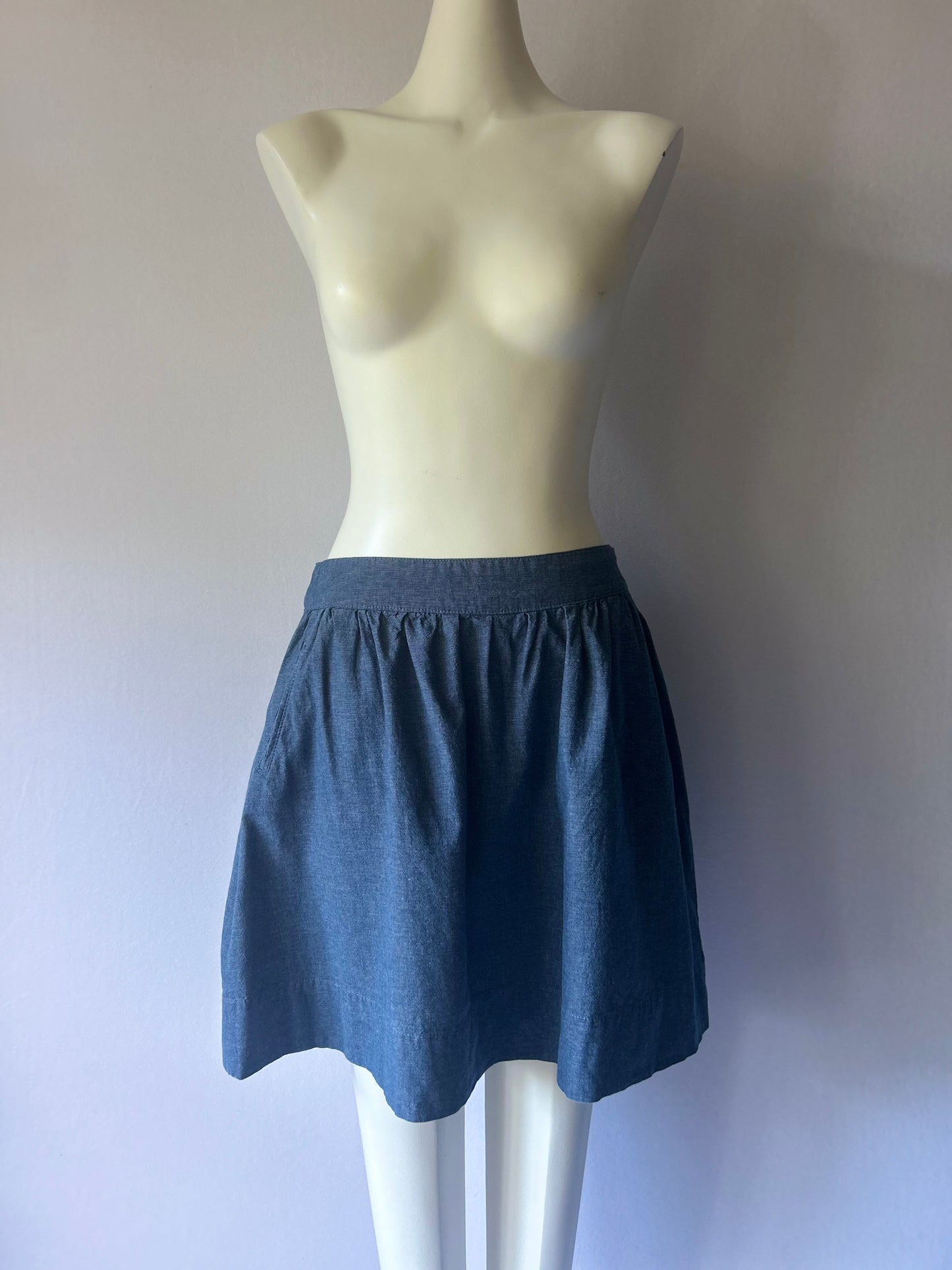 Classic Cotton Chambray Mini Skirt with Side Pockets - Size 14