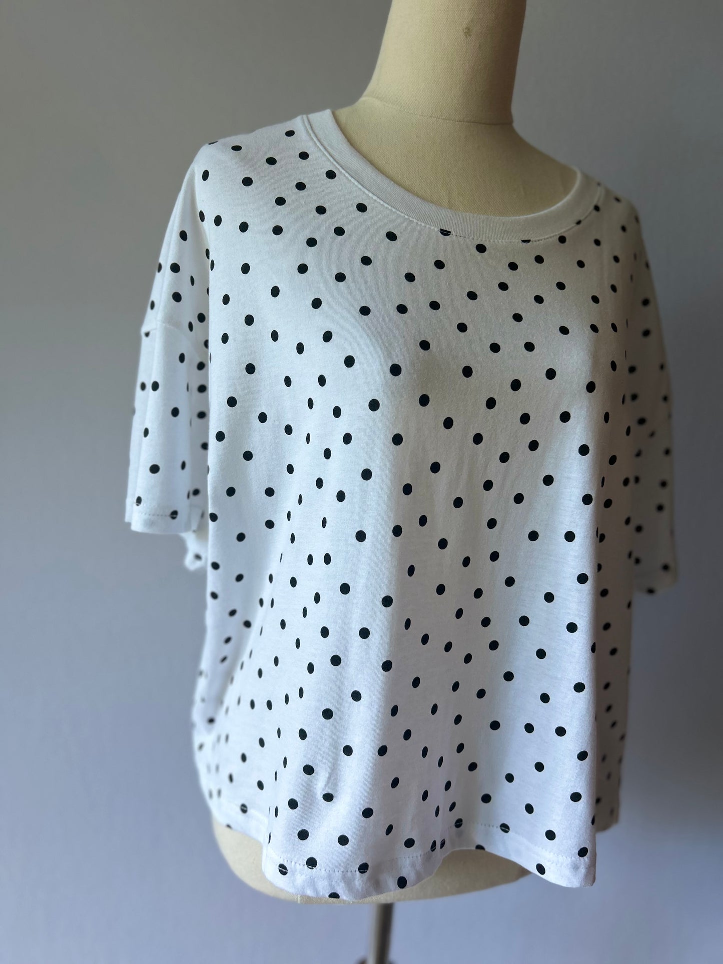 Classic Polka Dot Cotton Boxy Tee - Size XL