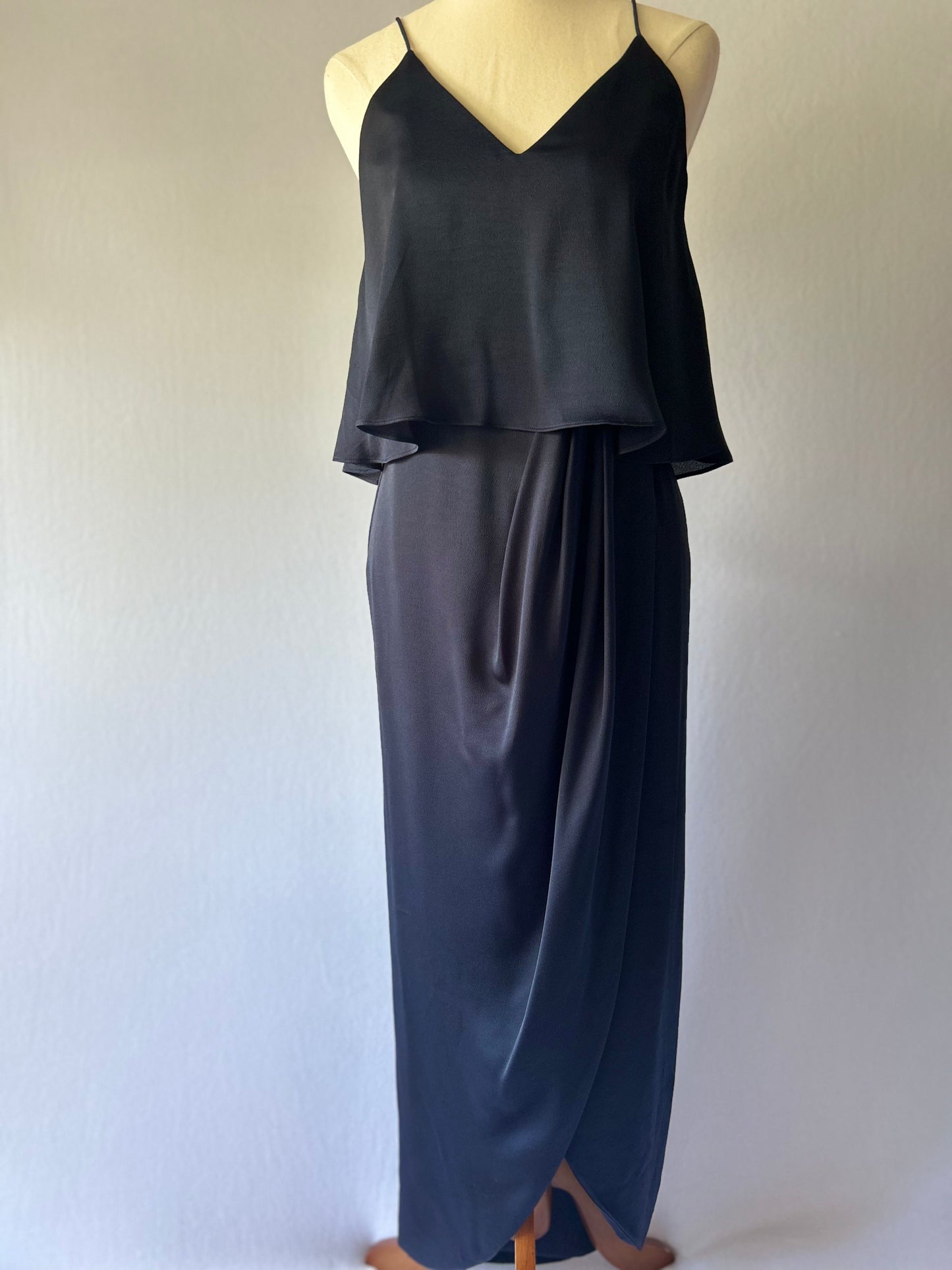 Shona Joy NZ 6 | Navy Drape Maxi Dress | Layered Camisole Evening Gown