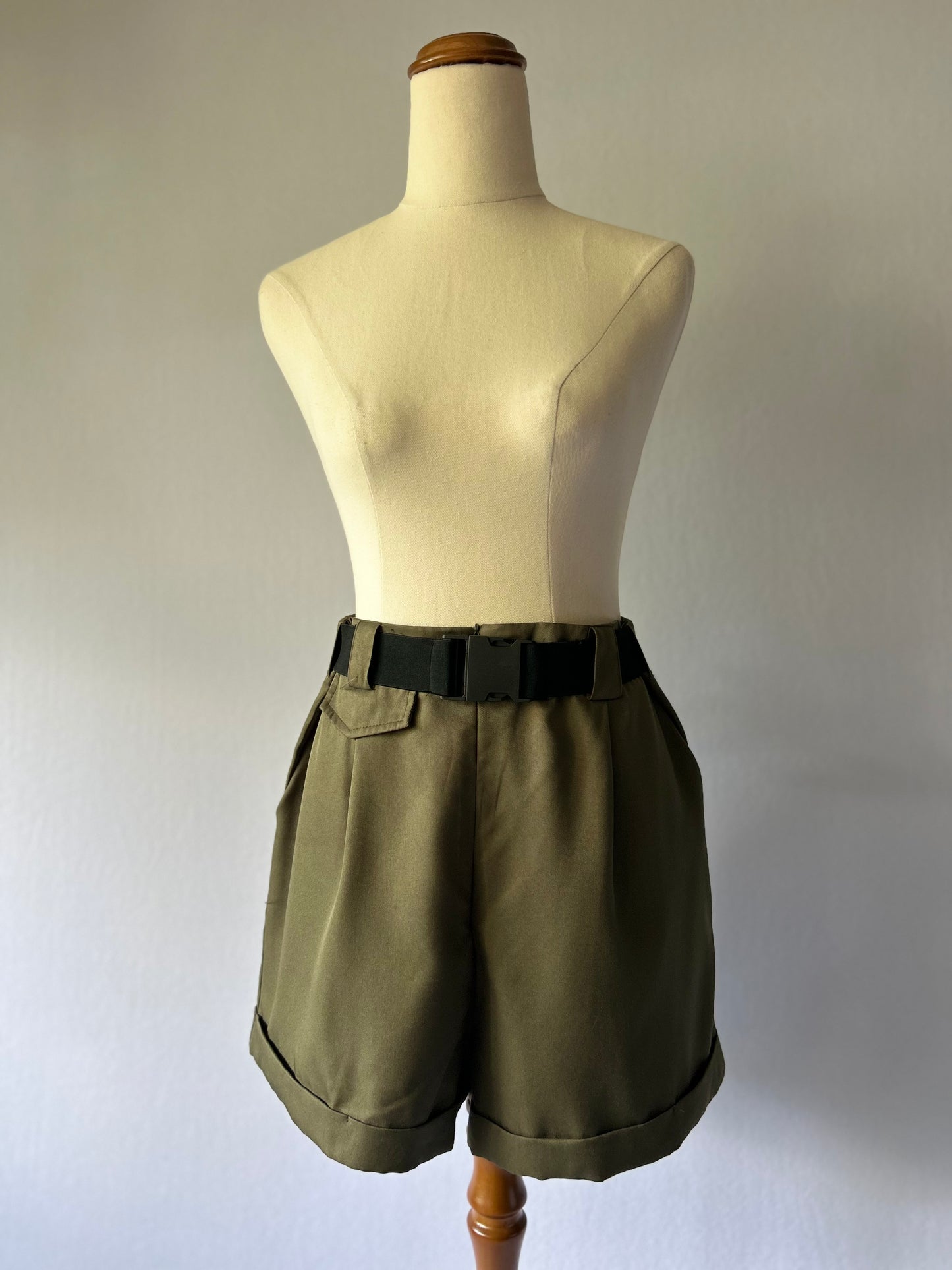 Khaki Utility Belted Shorts - Kids Size 14 (Fits NZ 8/10) - Polyester
