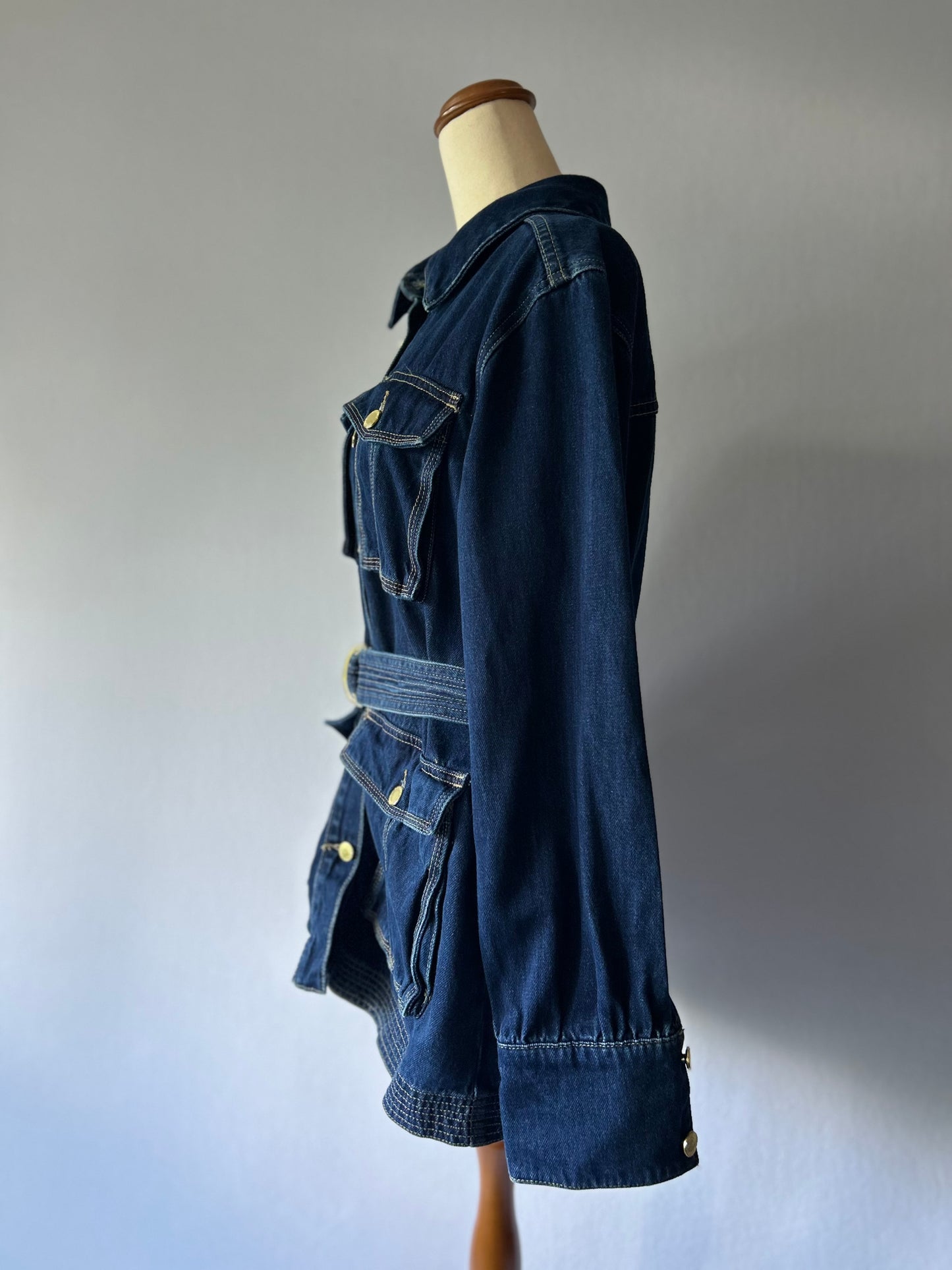 Decjuba 100% Cotton Belted Utility Denim Shacket - Indigo Blue - Size 12