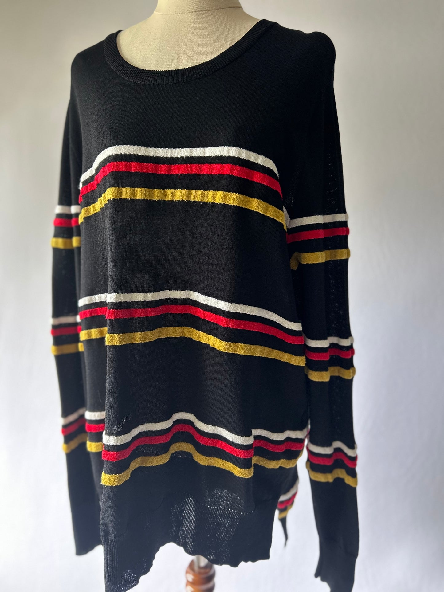 Moochi Black Knit Top with Stripes – Size Small