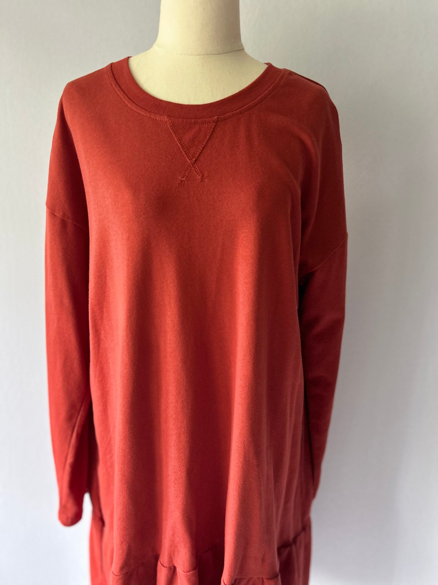 Terracotta Ruffle-Hem Sweatshirt Dress – Size 14