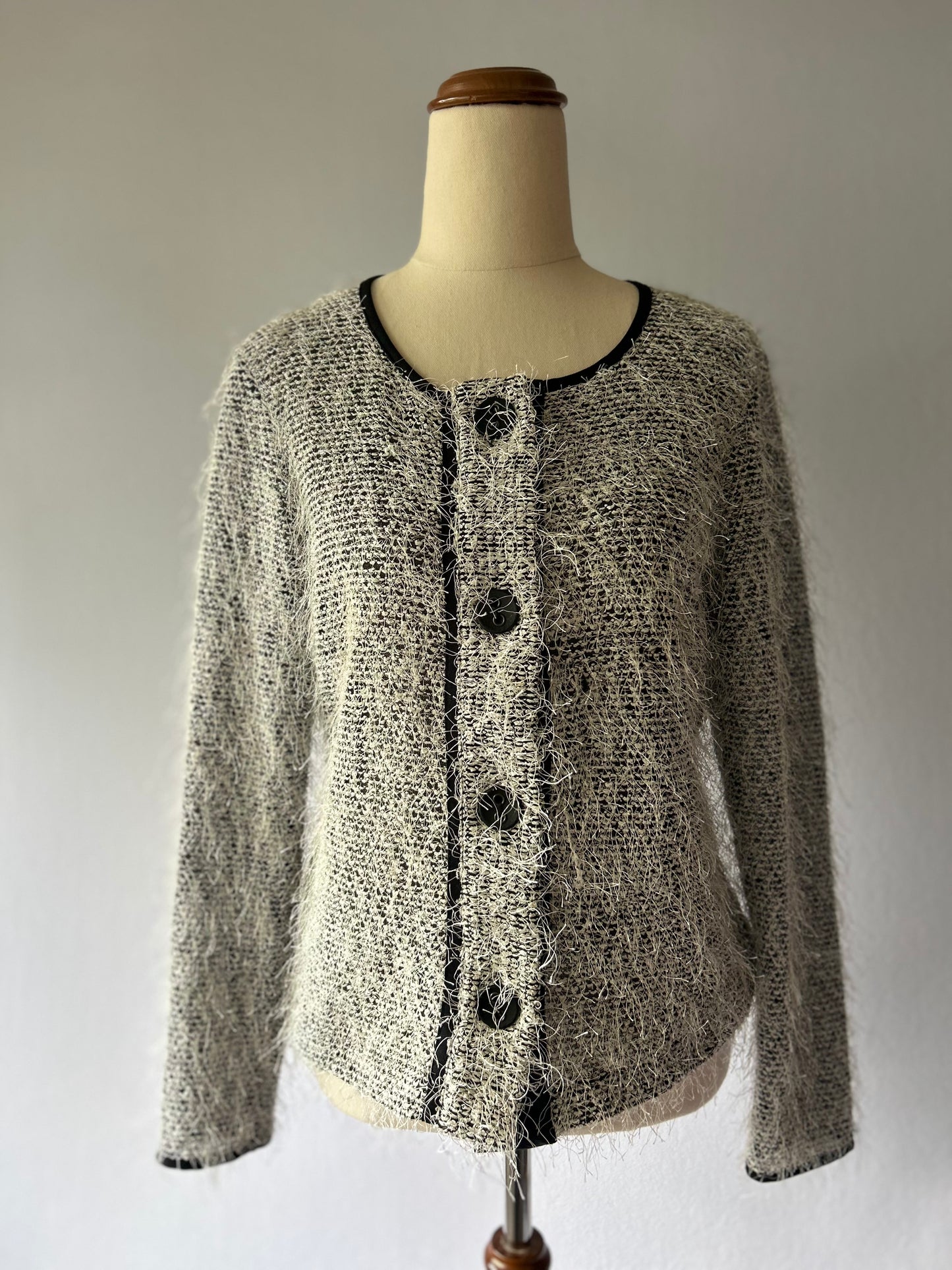 Vértice Vintage Textured Eyelash Knit Lady Jacket - Monochrome - Size 10 (Made in NZ)