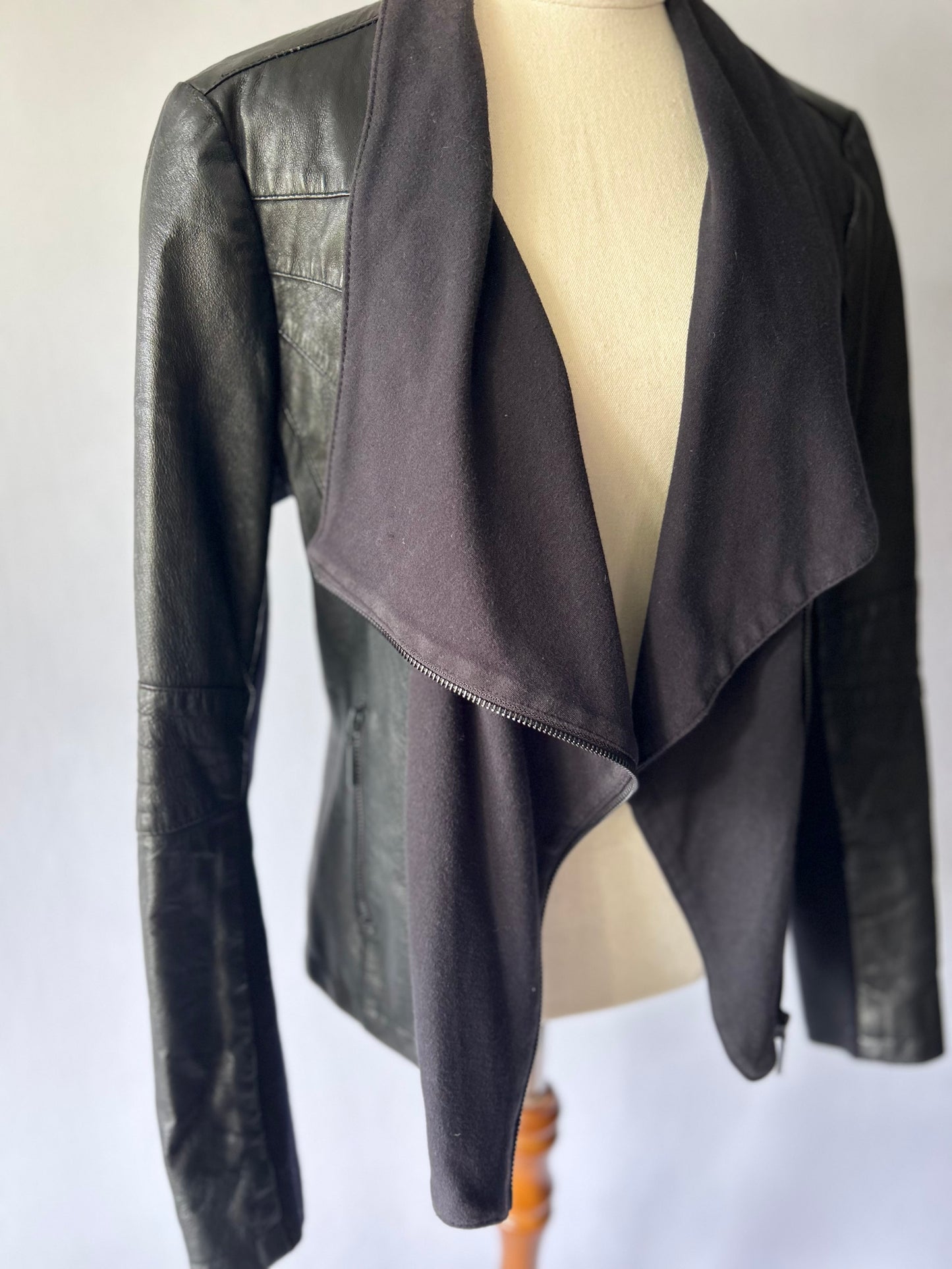 Just Jeans Mixed-Media Leather Waterfall Jacket – Size 12