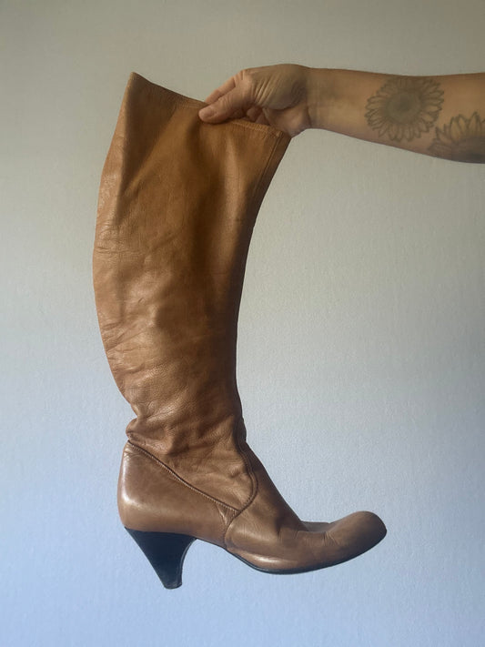 Cream Soft Leather Square-Toe Ankle Boots - Size 37