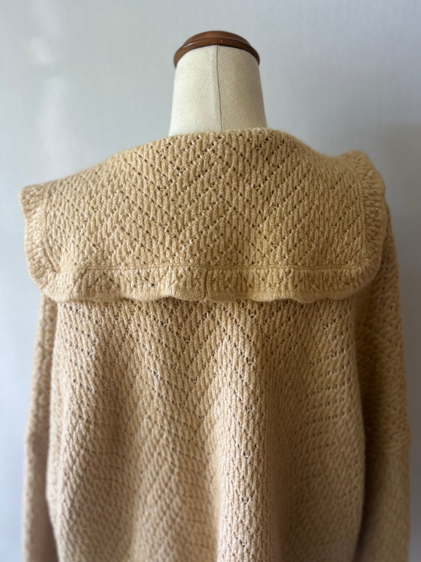 Textured Statement Collar Knit Cardigan - Oatmeal Beige - Size Large