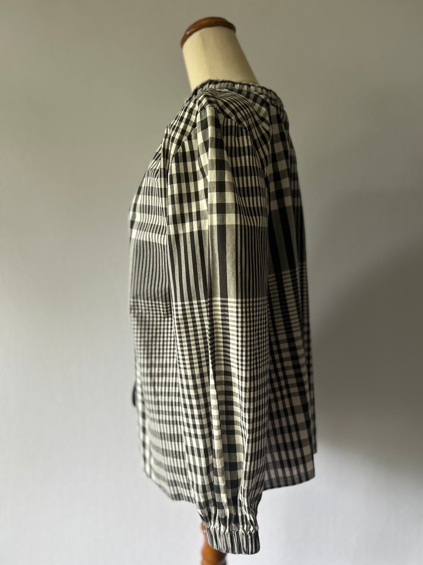 Tibi Gingham Mixed-Pattern Cotton Blouse – Size 2