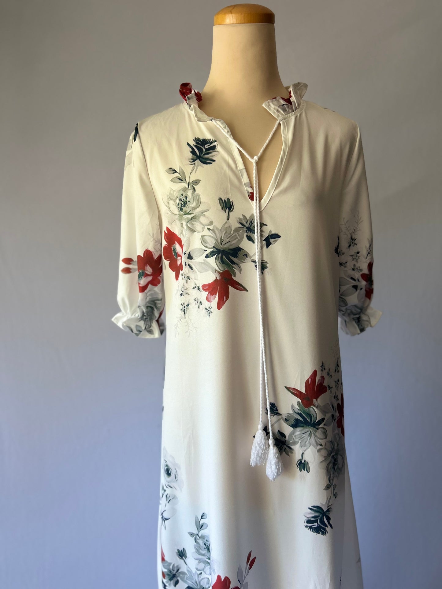 Romantic Floral Ruffle Maxi Dress (Size Small)