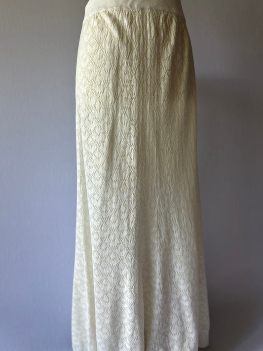 Cream Open-Knit Lyocell Blend Maxi Skirt - Size L