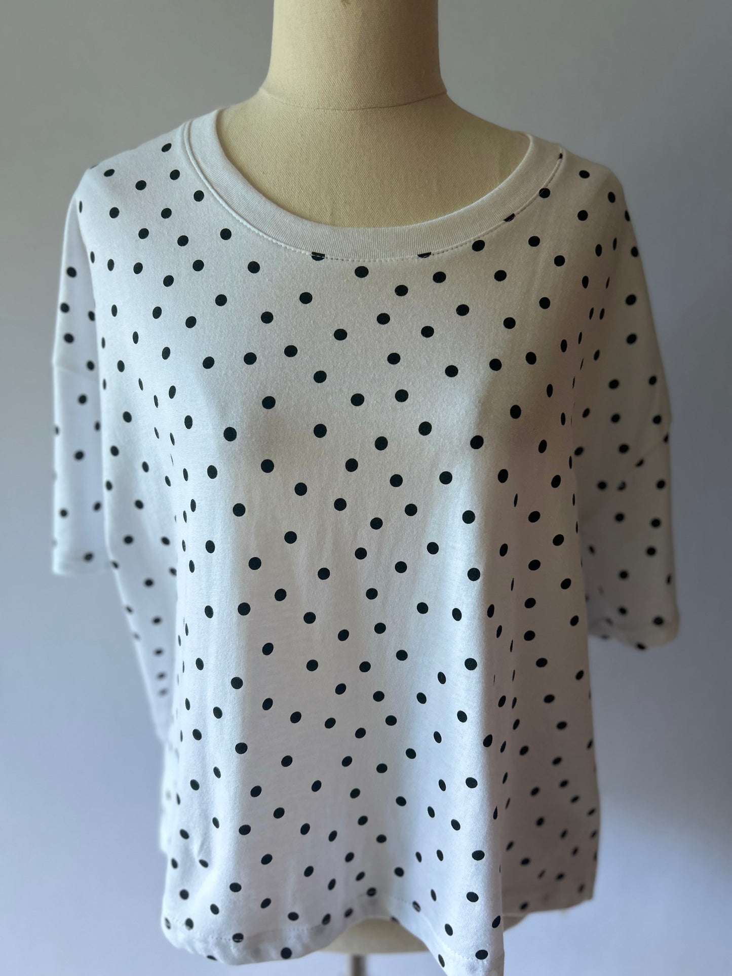 Classic Polka Dot Cotton Boxy Tee - Size XL