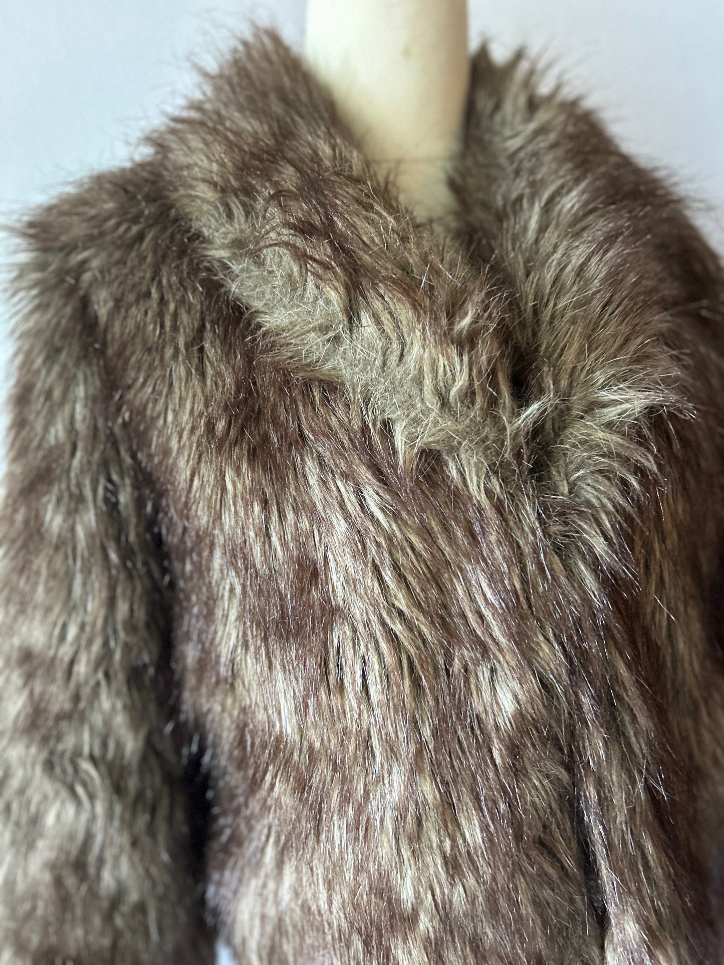 Shaggy Faux Fur Cropped Shawl Collar Jacket - Size XS