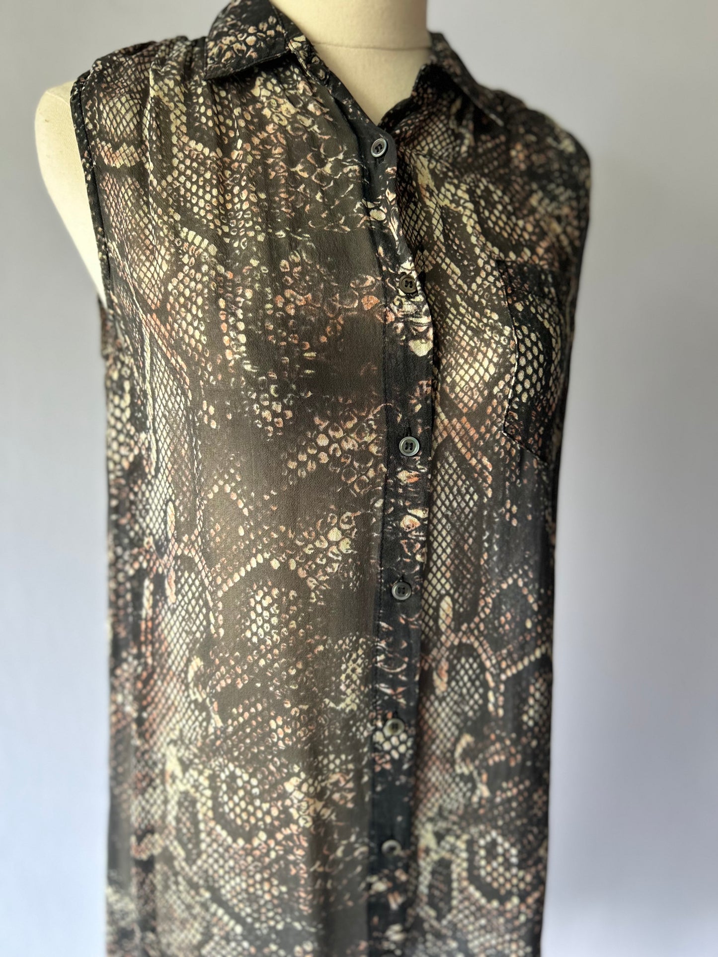 Storm Silk Snake Print Sleeveless Shirt Dress – Size Small