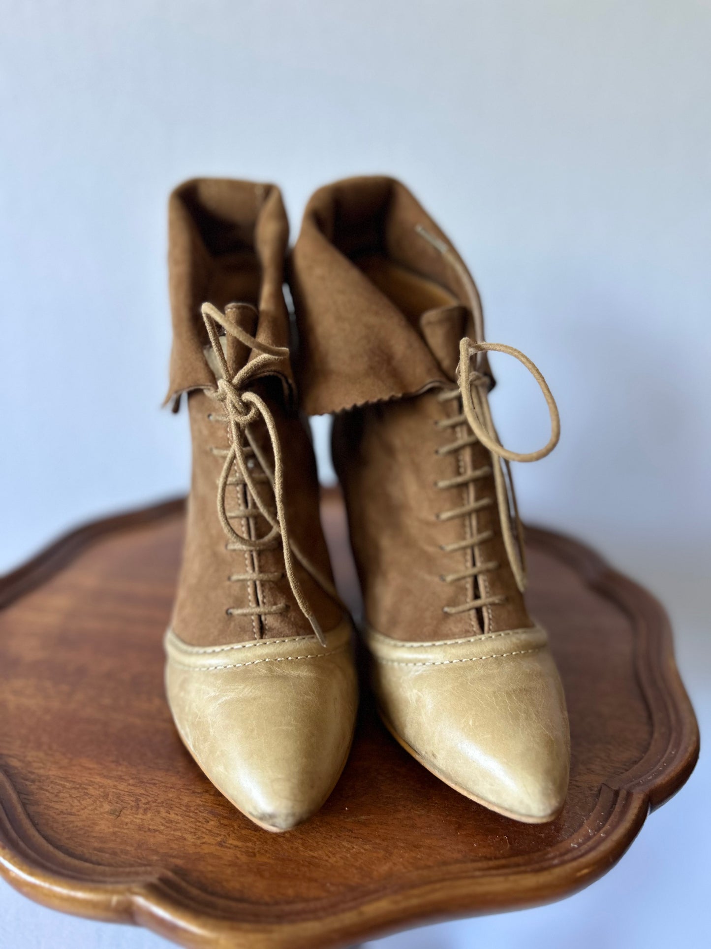 Zara Two-Tone Suede & Leather Lace-Up Ankle Boots - Size 37